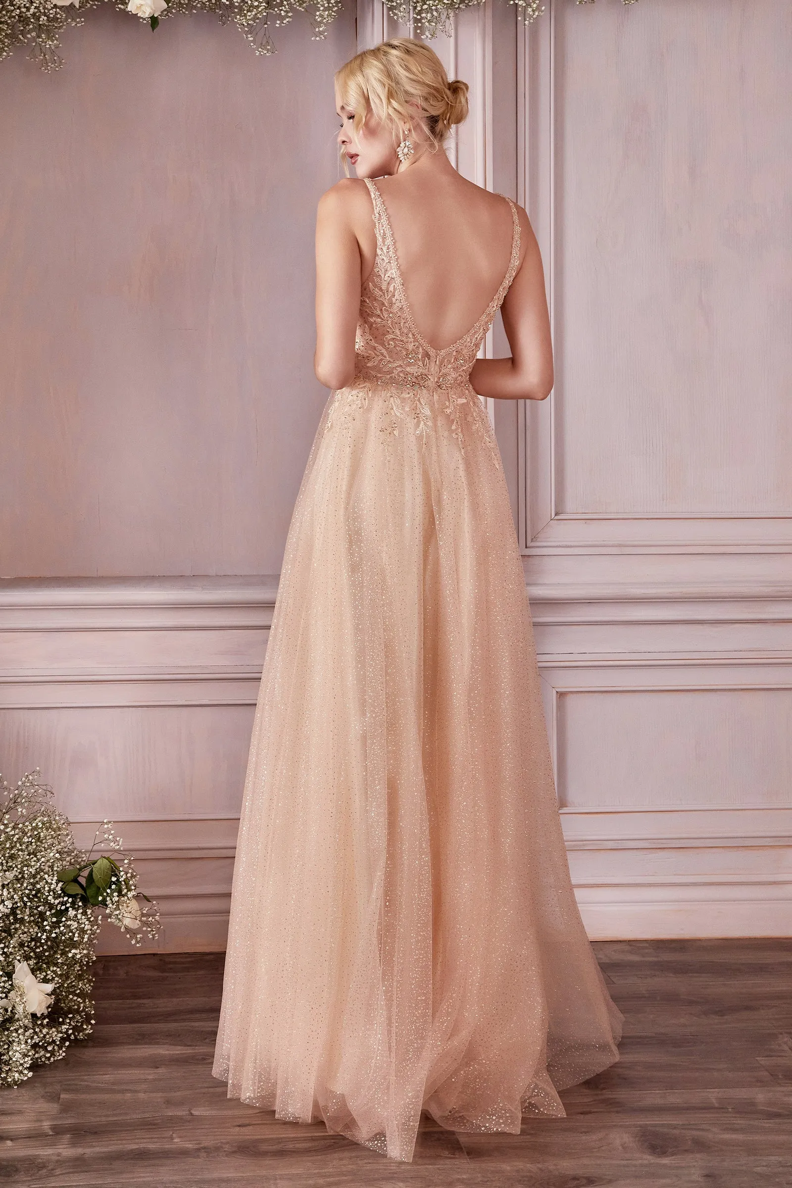 CINDERELLA DIVINE CD0196 V-Neck Embellished Tulle Dress sold by The Gown Galleria product image thumbnail 2