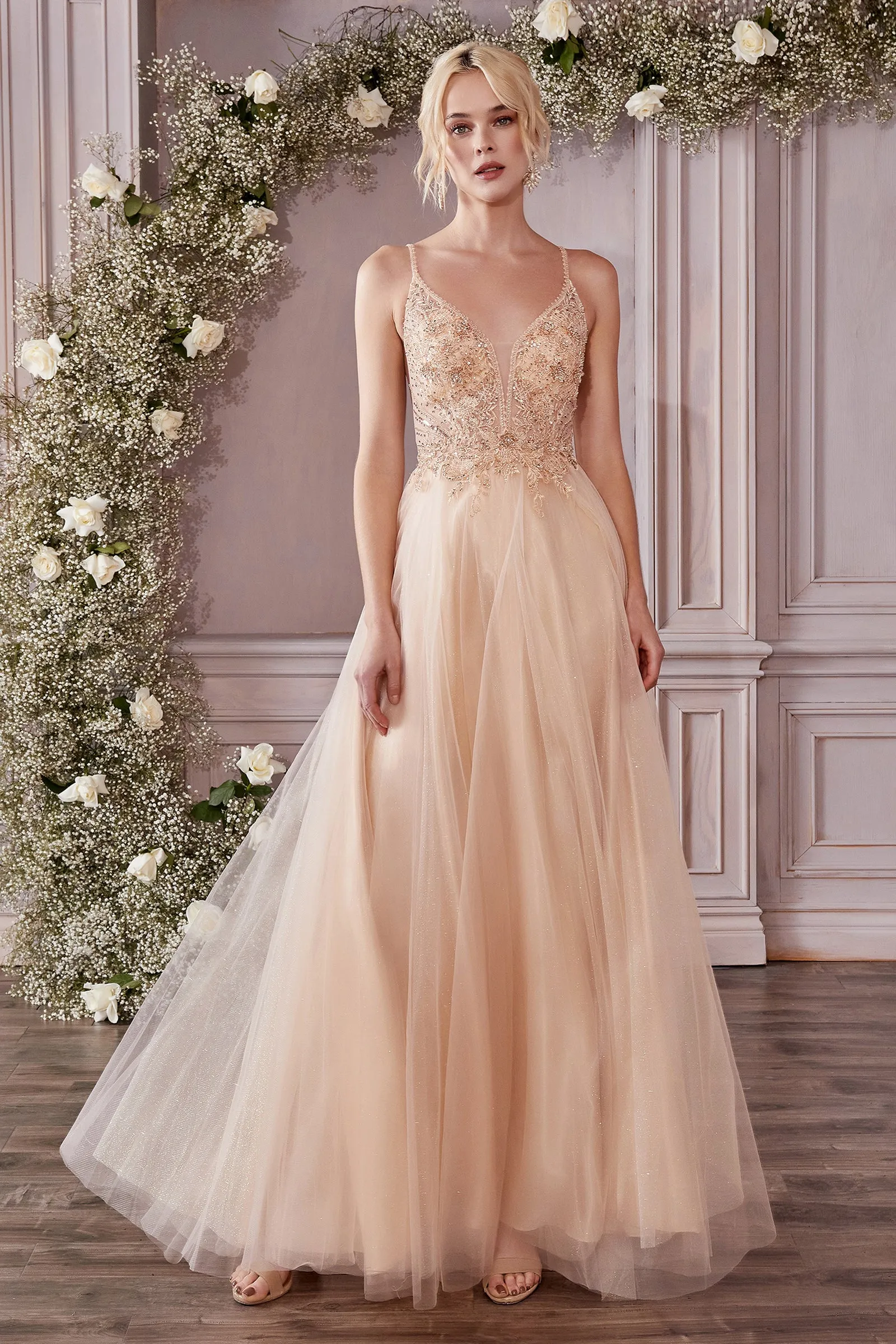 CINDERELLA DIVINE CD0195 A-Line Embellished Lace Tulle Gown sold by The Gown Galleria product image thumbnail 3