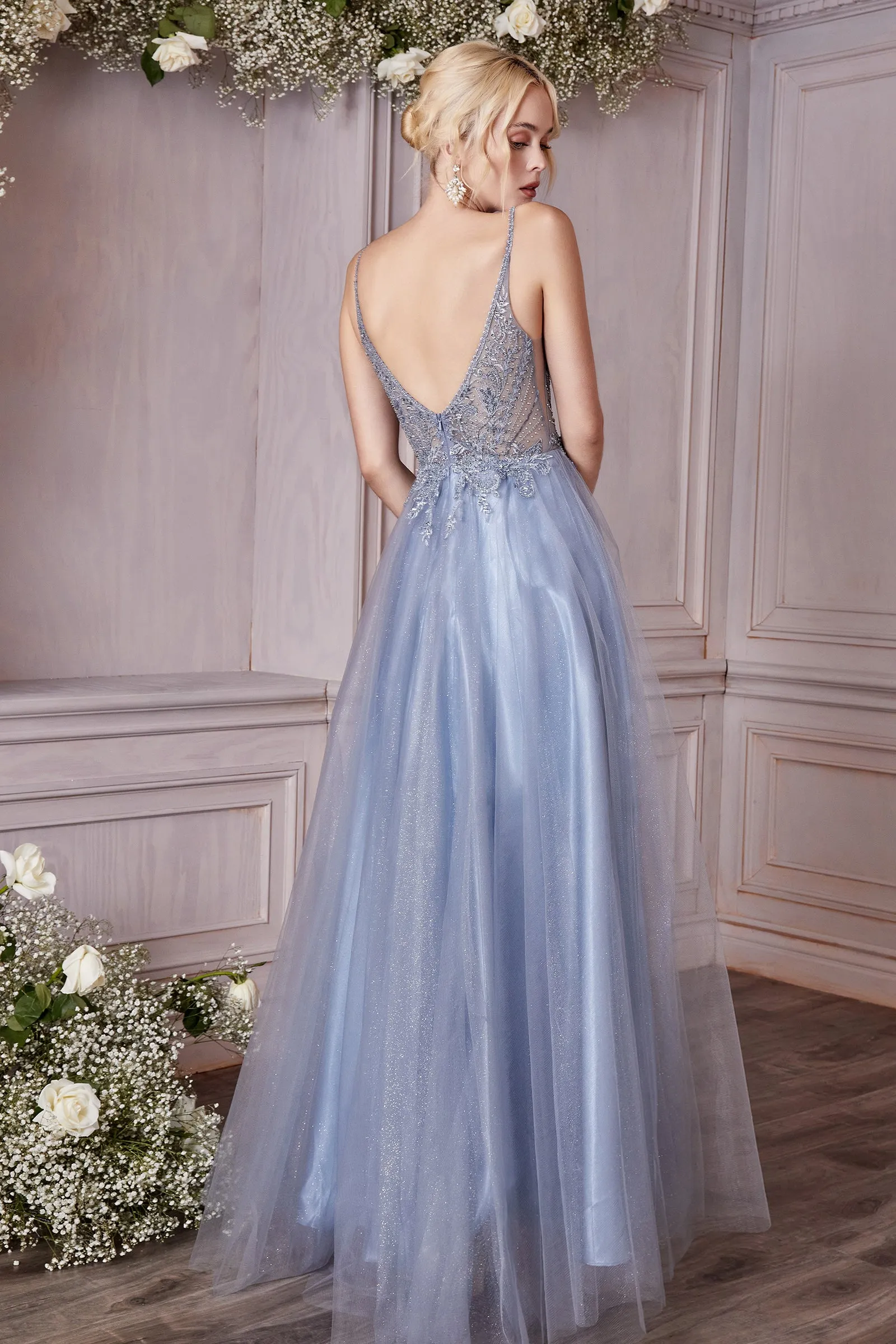 CINDERELLA DIVINE CD0195 A-Line Embellished Lace Tulle Gown sold by The Gown Galleria product image thumbnail 2