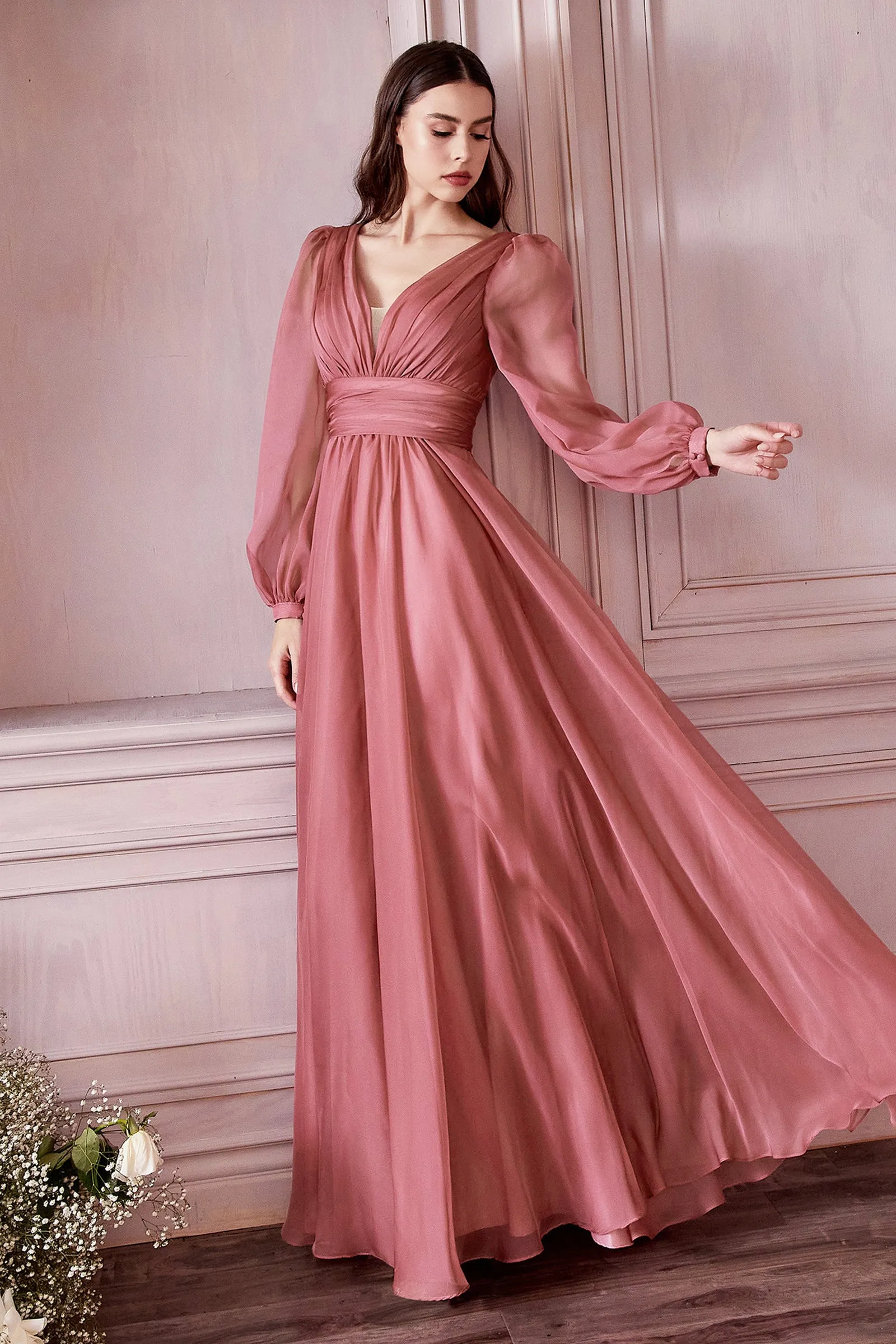 CINDERELLA DIVINE CD0192 Long Sleeve Chiffon Gown sold by The Gown Galleria product image thumbnail 5