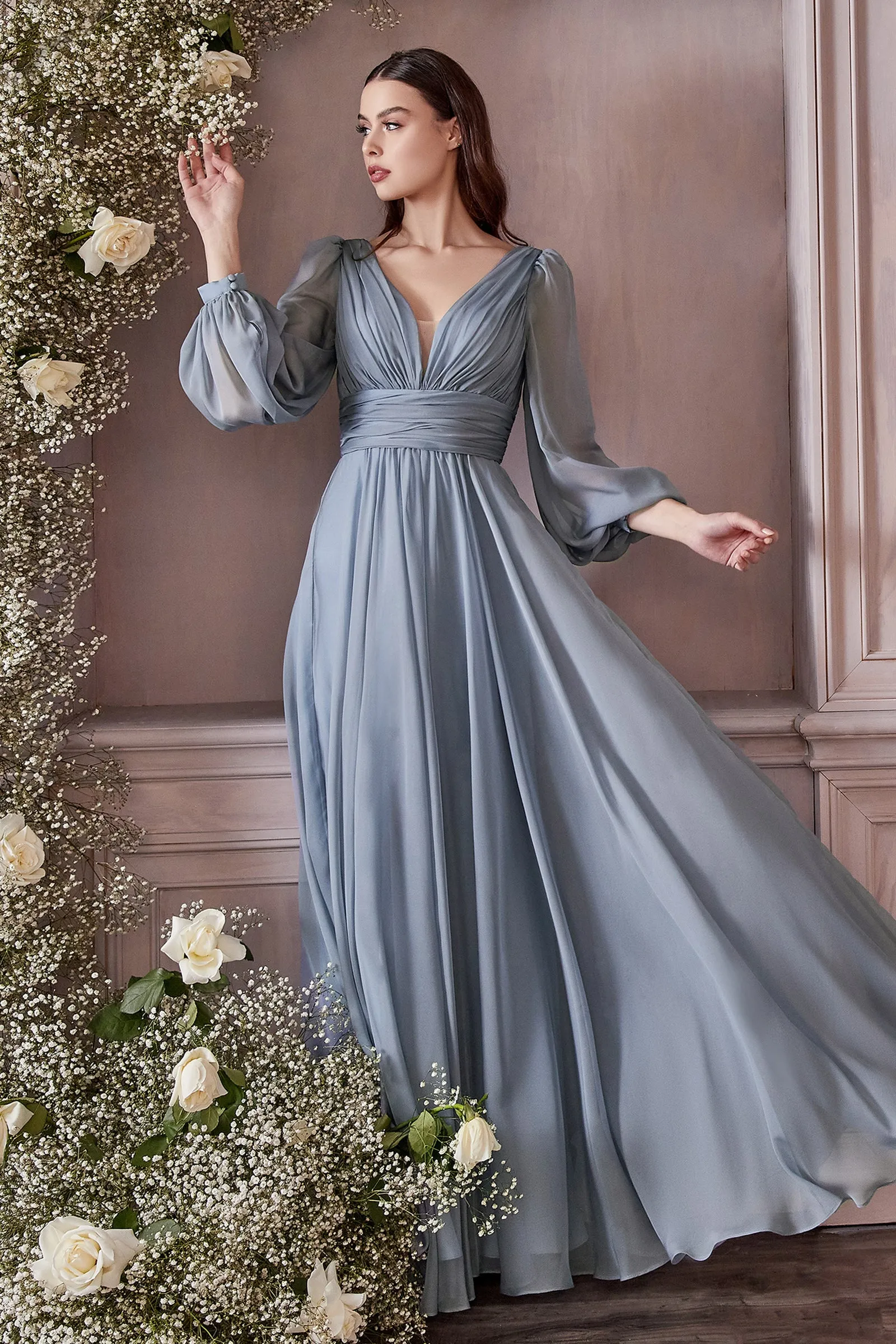 CINDERELLA DIVINE CD0192 Long Sleeve Chiffon Gown sold by The Gown Galleria