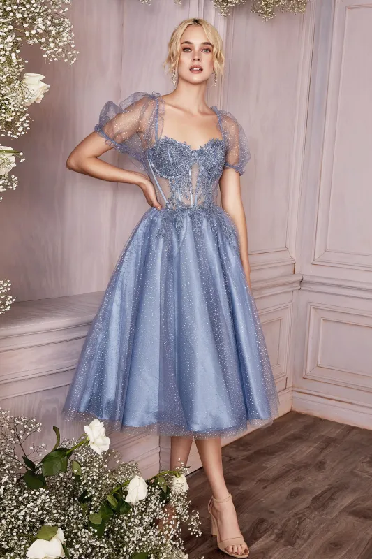 CINDERELLA DIVINE CD0187 A-Line Tea Length Dress sold by The Gown Galleria
