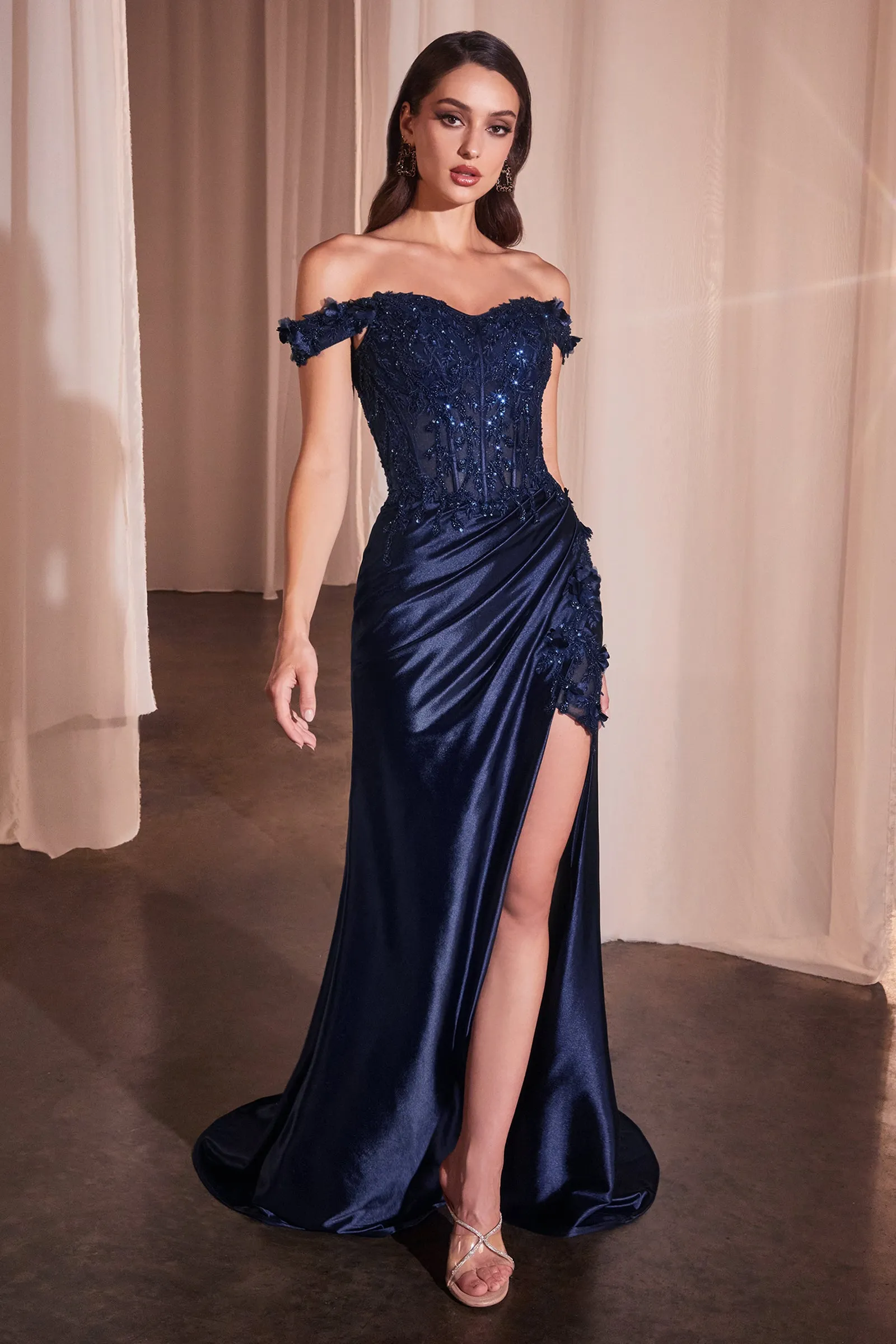CINDERELLA DIVINE CD0186 3D Floral Off-Shoulder Corset Gown sold by The Gown Galleria product image thumbnail 3