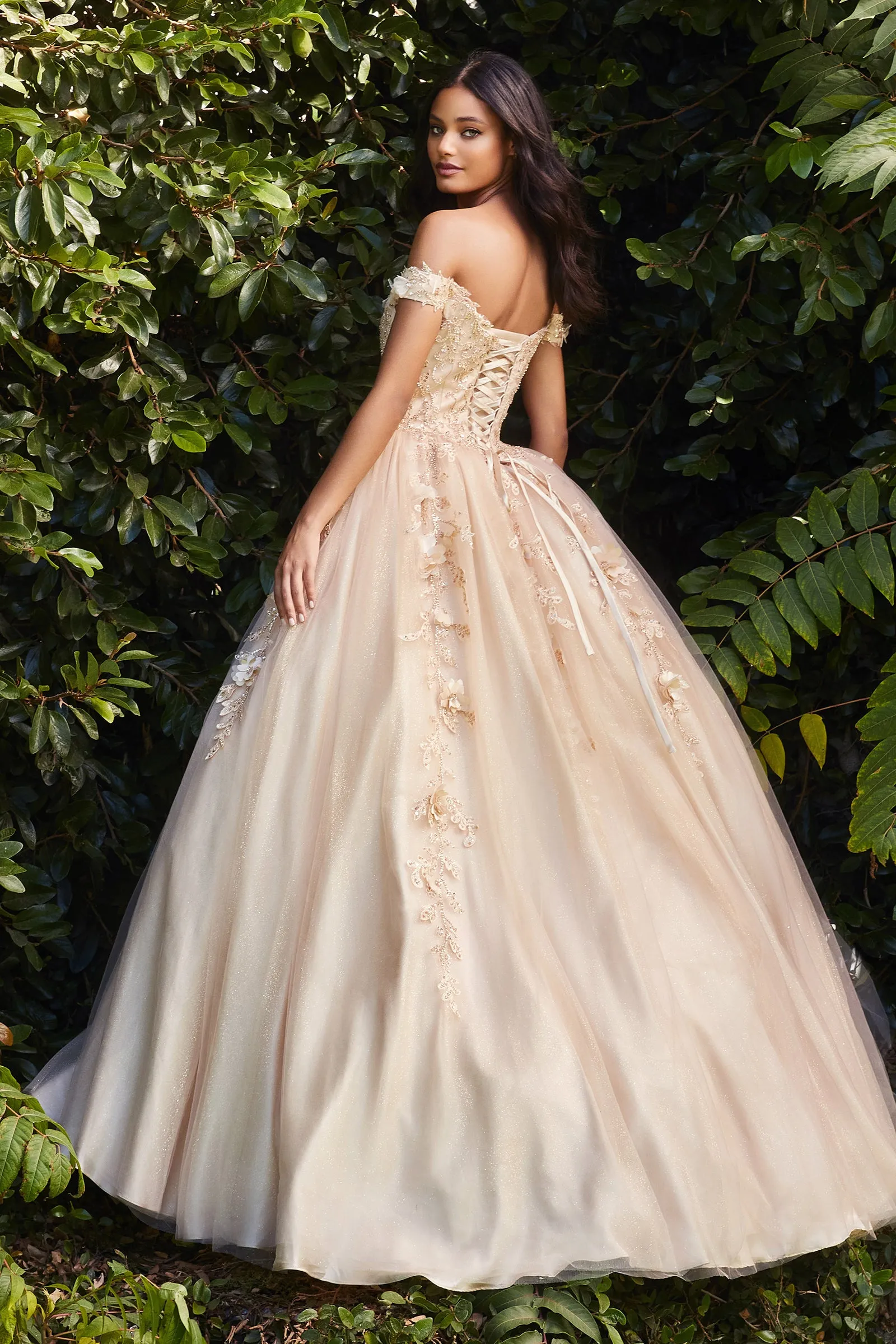 CINDERELLA DIVINE CD0185 3D Floral Layered Off-Shoulder Gown sold by The Gown Galleria product image thumbnail 2