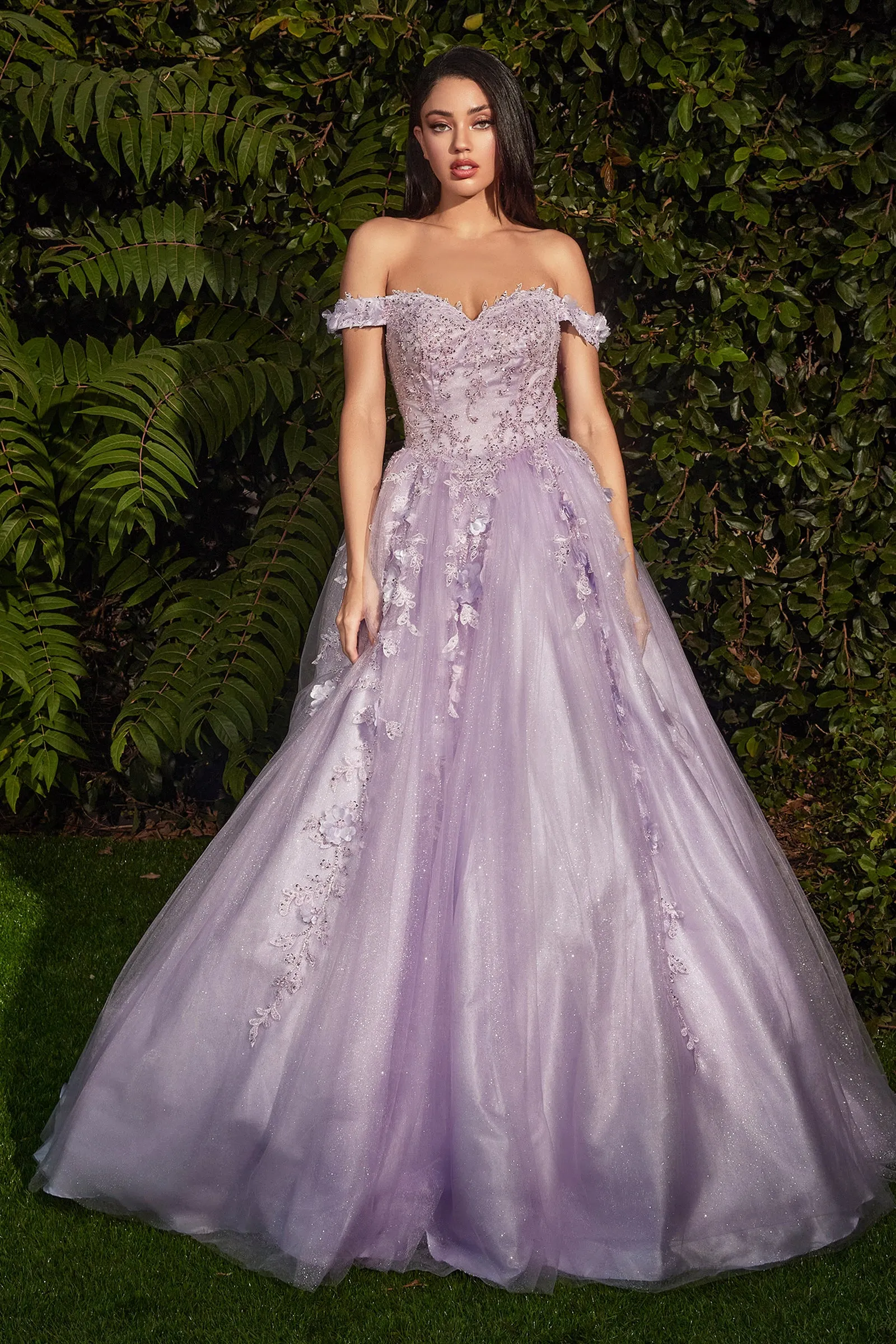 CINDERELLA DIVINE CD0185 3D Floral Layered Off-Shoulder Gown sold by The Gown Galleria product image thumbnail 5