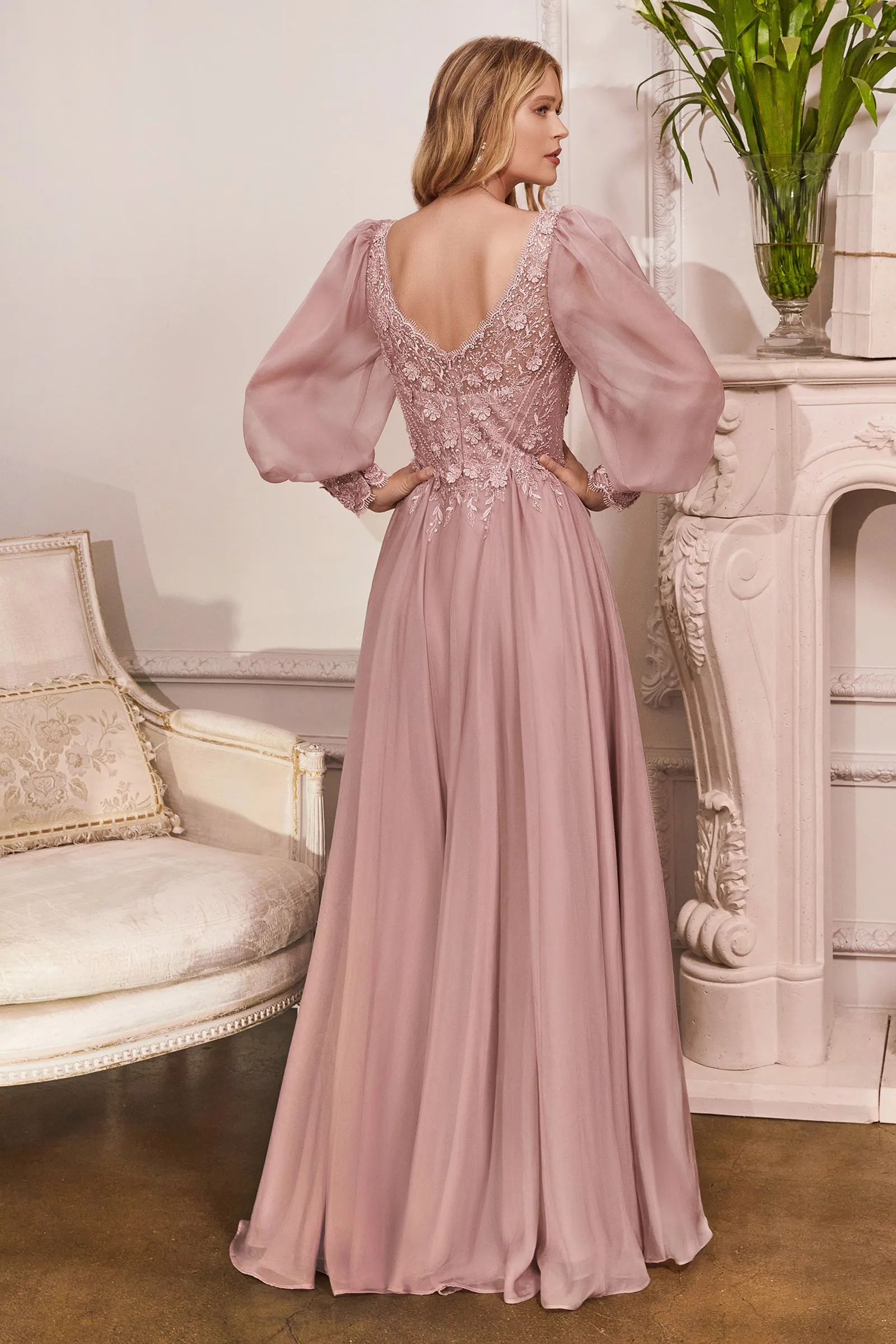 CINDERELLA DIVINE CD0183 Bishop Sleeve Chiffon Gown sold by The Gown Galleria product image thumbnail 2