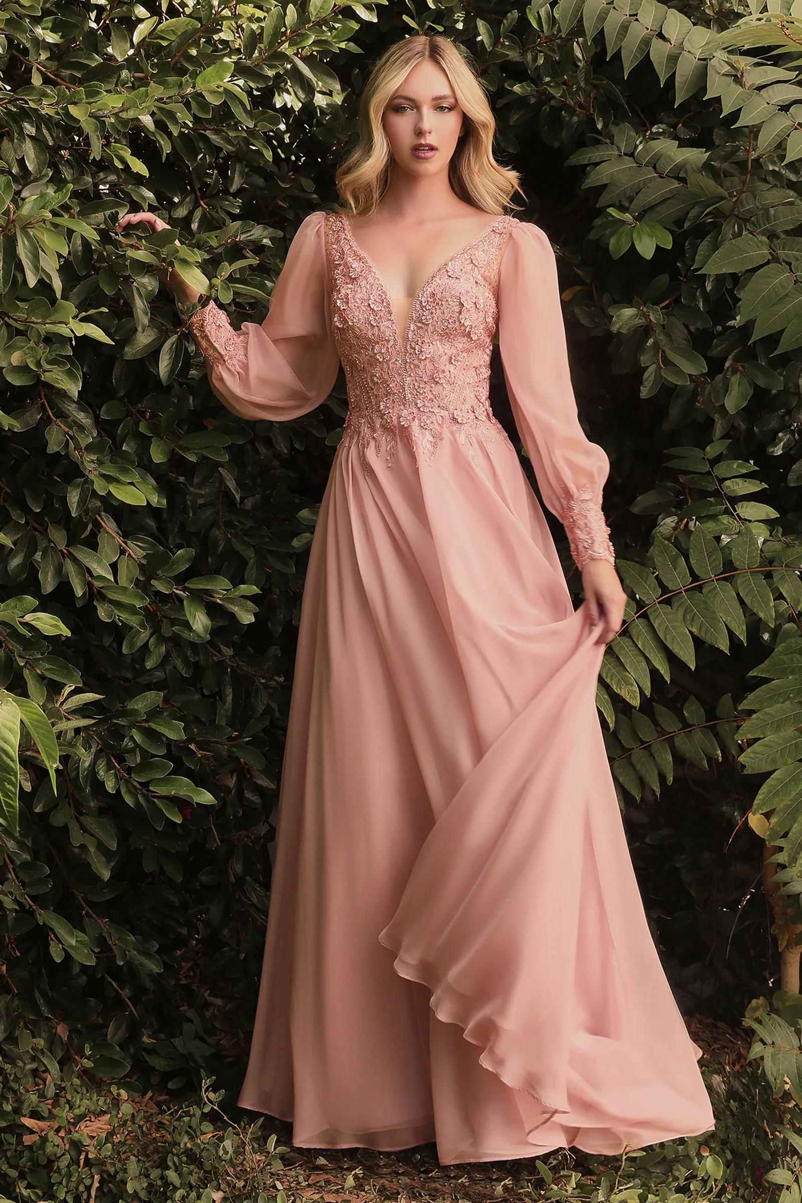 CINDERELLA DIVINE CD0183 Bishop Sleeve Chiffon Gown sold by The Gown Galleria product image thumbnail 5
