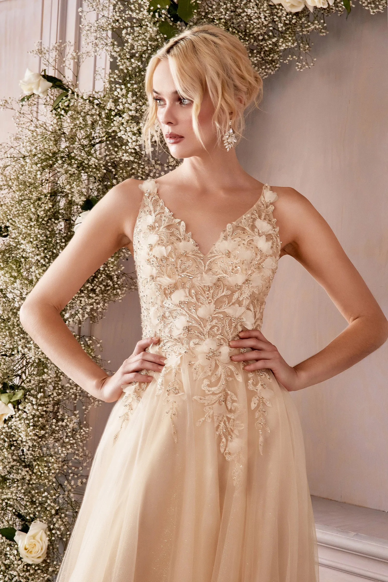 CINDERELLA DIVINE CD0181 3D Floral A-Line Lace Dress sold by The Gown Galleria product image thumbnail 3