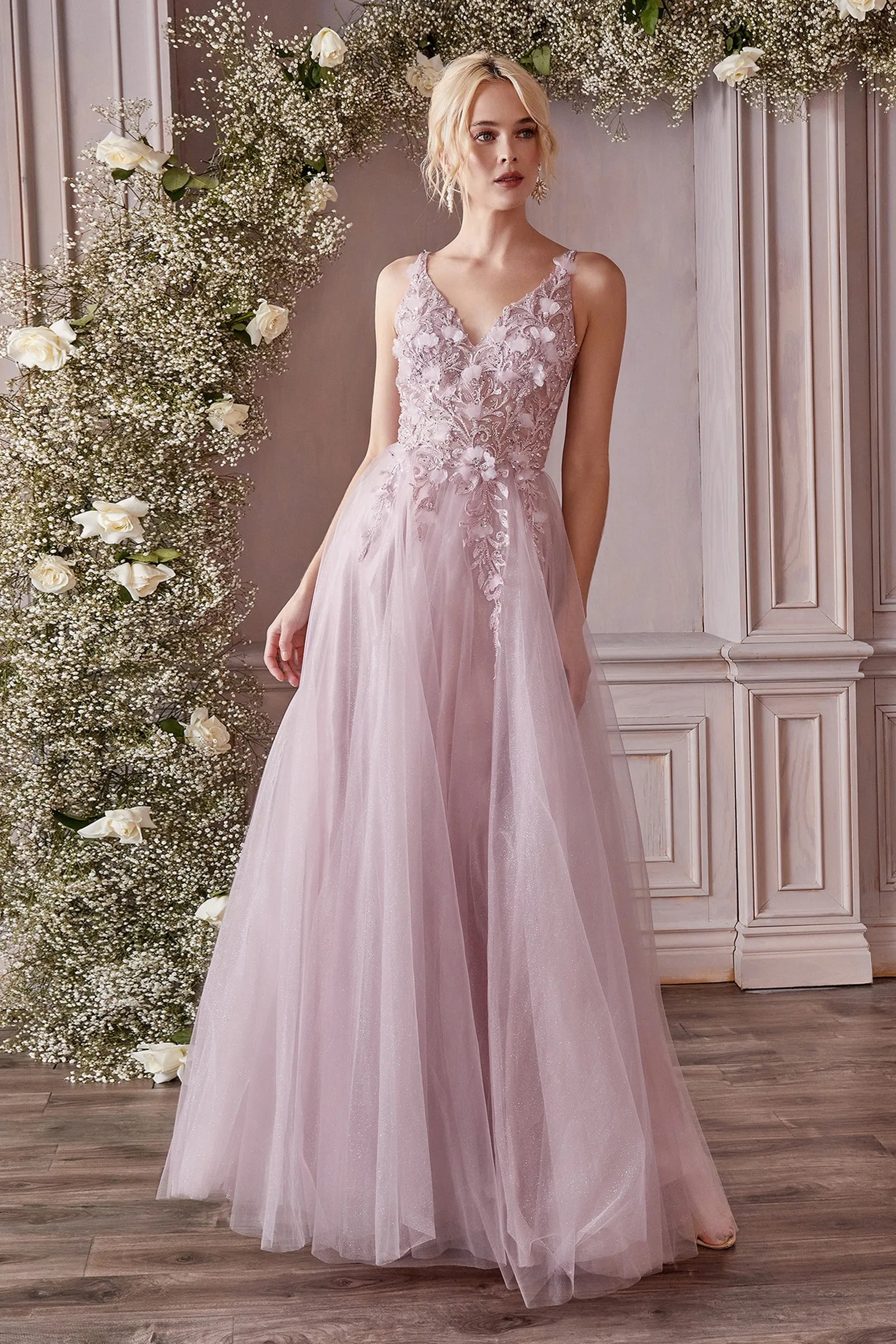 CINDERELLA DIVINE CD0181 3D Floral A-Line Lace Dress sold by The Gown Galleria