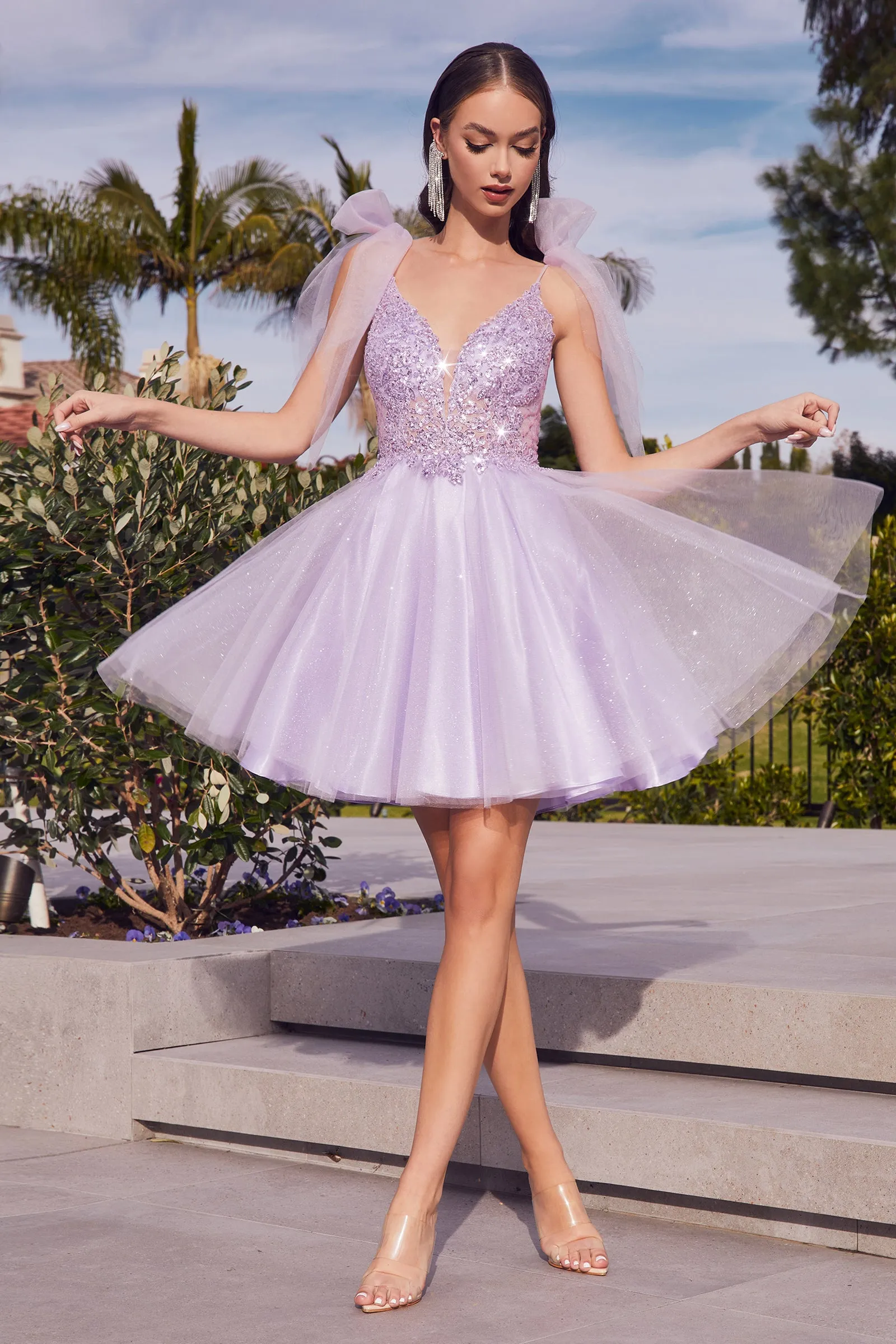 CINDERELLA DIVINE CD0174 Short Embellished A-Line Tulle Dress sold by The Gown Galleria