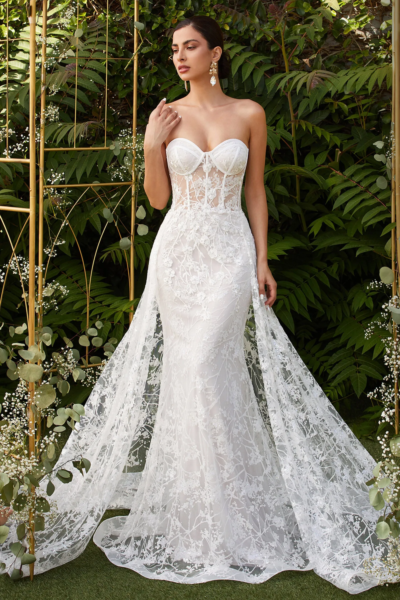 CINDERELLA DIVINE CB046W Fitted Strapless Overskirt Bridal Gown sold by The Gown Galleria product image thumbnail 4