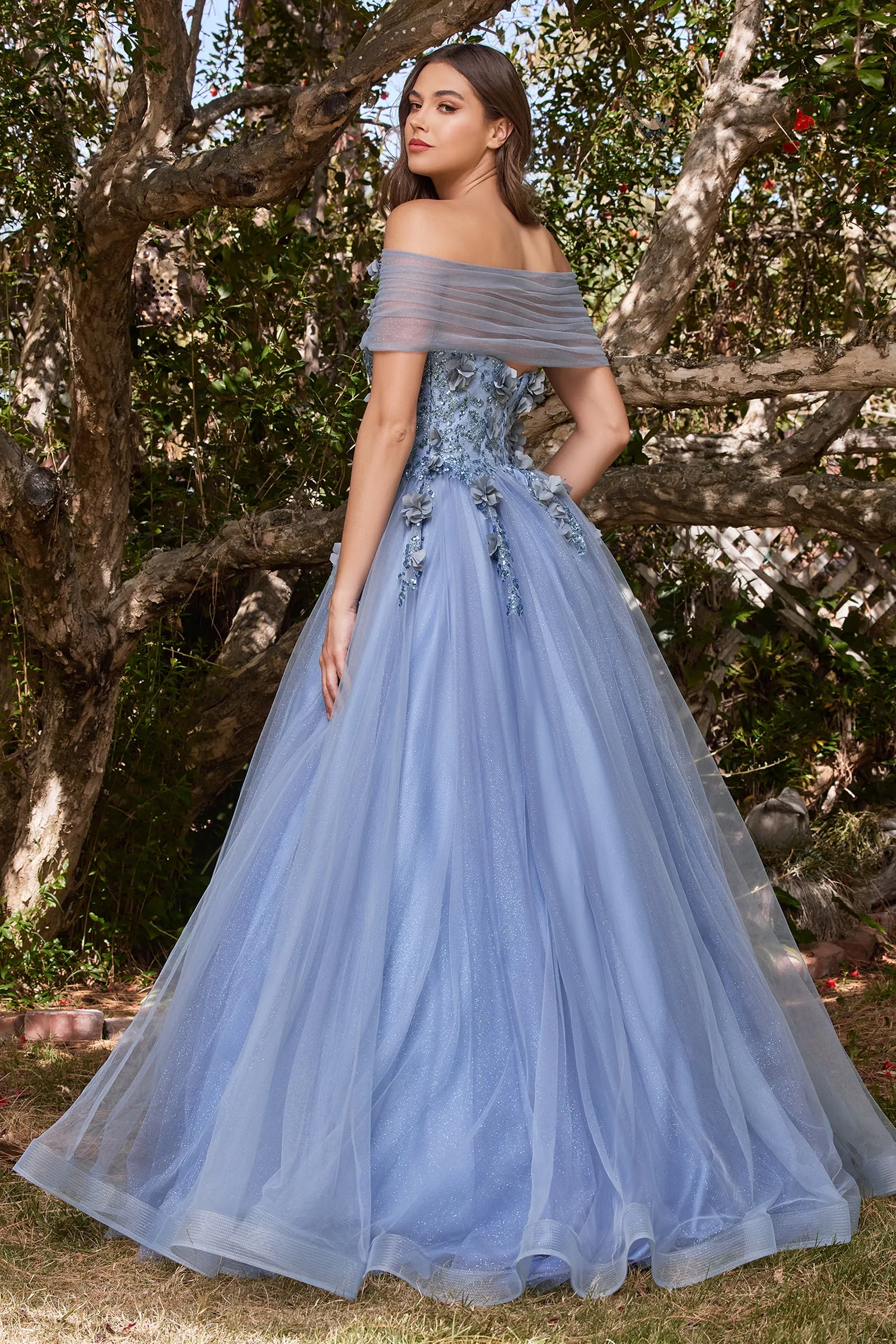 CINDERELLA DIVINE CD955 Tie Sleeve Mermaid Jerstrapless Glitter Tulle Ball Gownsey Gown sold by The Gown Galleria product image thumbnail 2