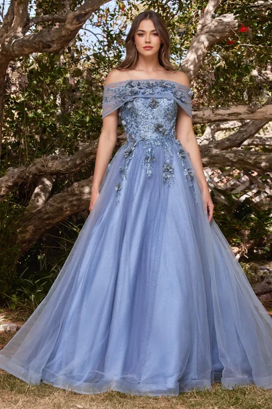 CINDERELLA DIVINE CD955 Tie Sleeve Mermaid Jerstrapless Glitter Tulle Ball Gownsey Gown sold by The Gown Galleria