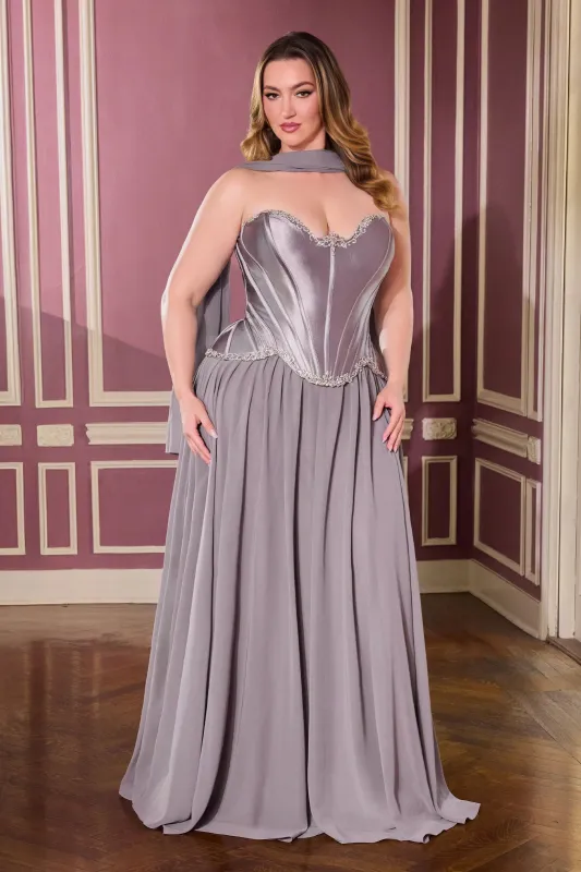 Cinderella Divine CD668C Strapless Evening Gown with Chiffon Skirt sold by The Gown Galleria