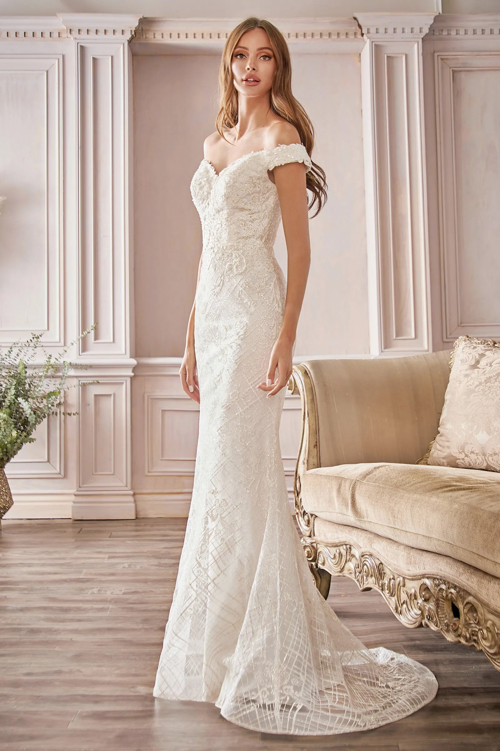 Cinderella Divine CD929 Evening Gown Off-the-Shoulder Mermaid sold by The Gown Galleria
