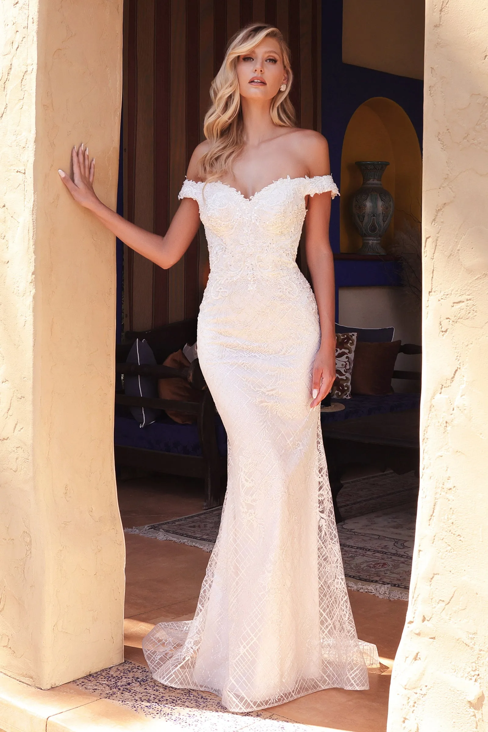 Cinderella Divine CD929 Evening Gown Off-the-Shoulder Mermaid sold by The Gown Galleria product image thumbnail 3