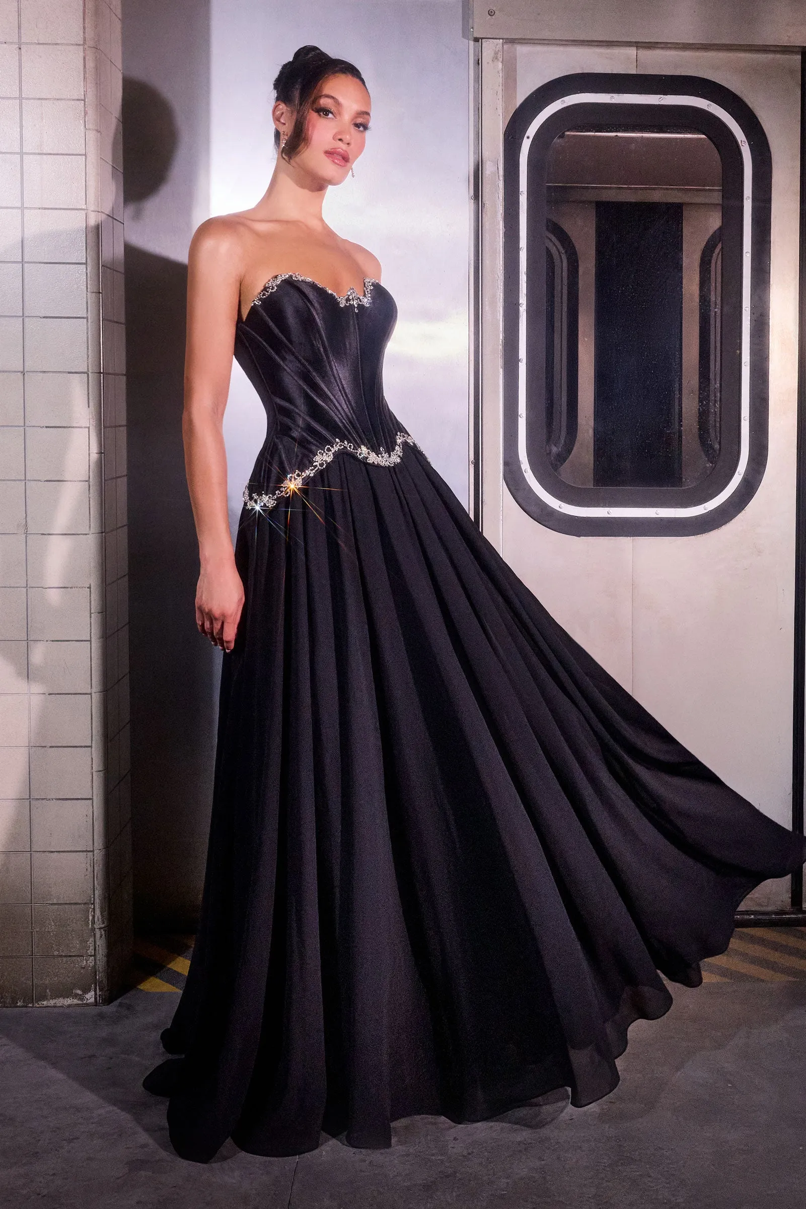 Cinderella Divine CD668 Evening Gown Strapless Chiffon Skirt sold by The Gown Galleria