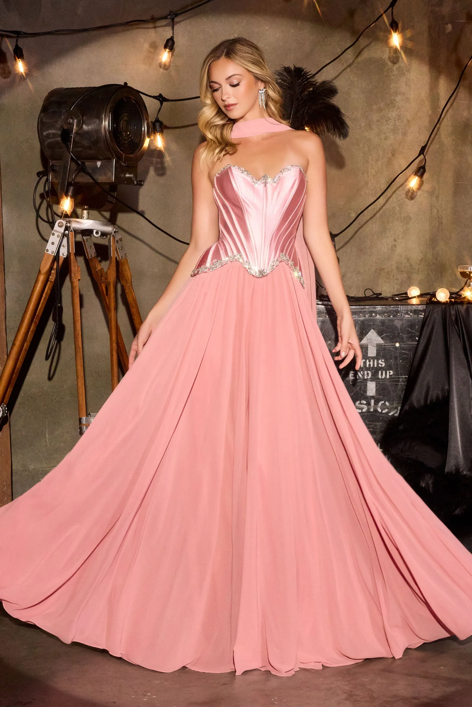 Cinderella Divine CD668 Evening Gown Strapless Chiffon Skirt sold by The Gown Galleria product image thumbnail 5