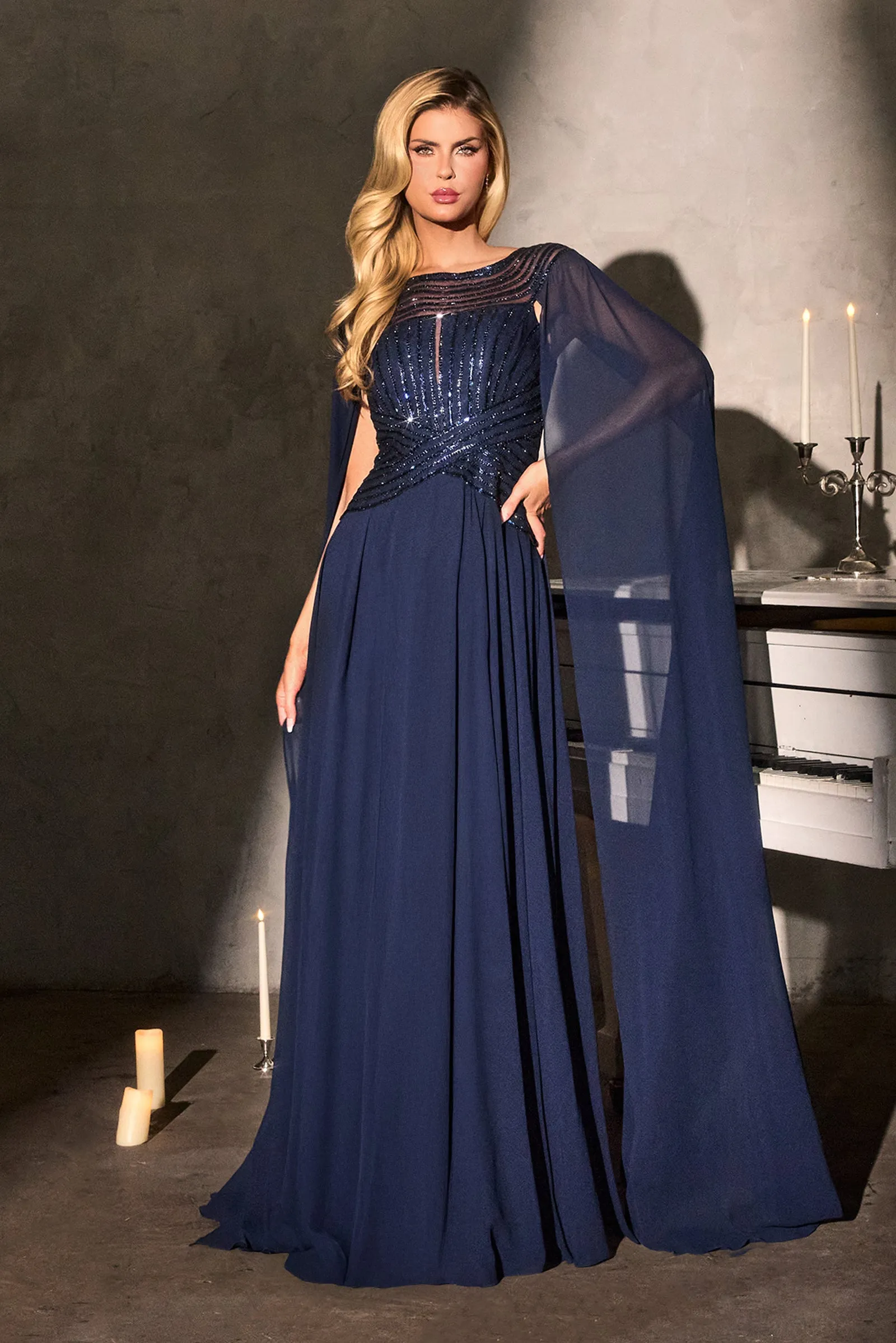 Cinderella Divine CL08 A-Line Evening Gown with Bateau Neckline sold by The Gown Galleria