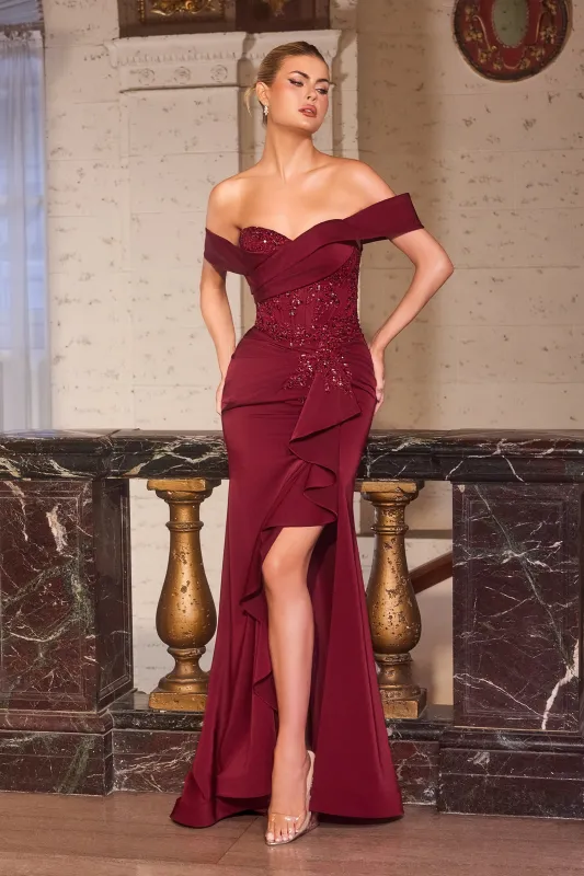 Cinderella Divine CM387 Evening Gown Off-the-Shoulder Silhouette sold by The Gown Galleria