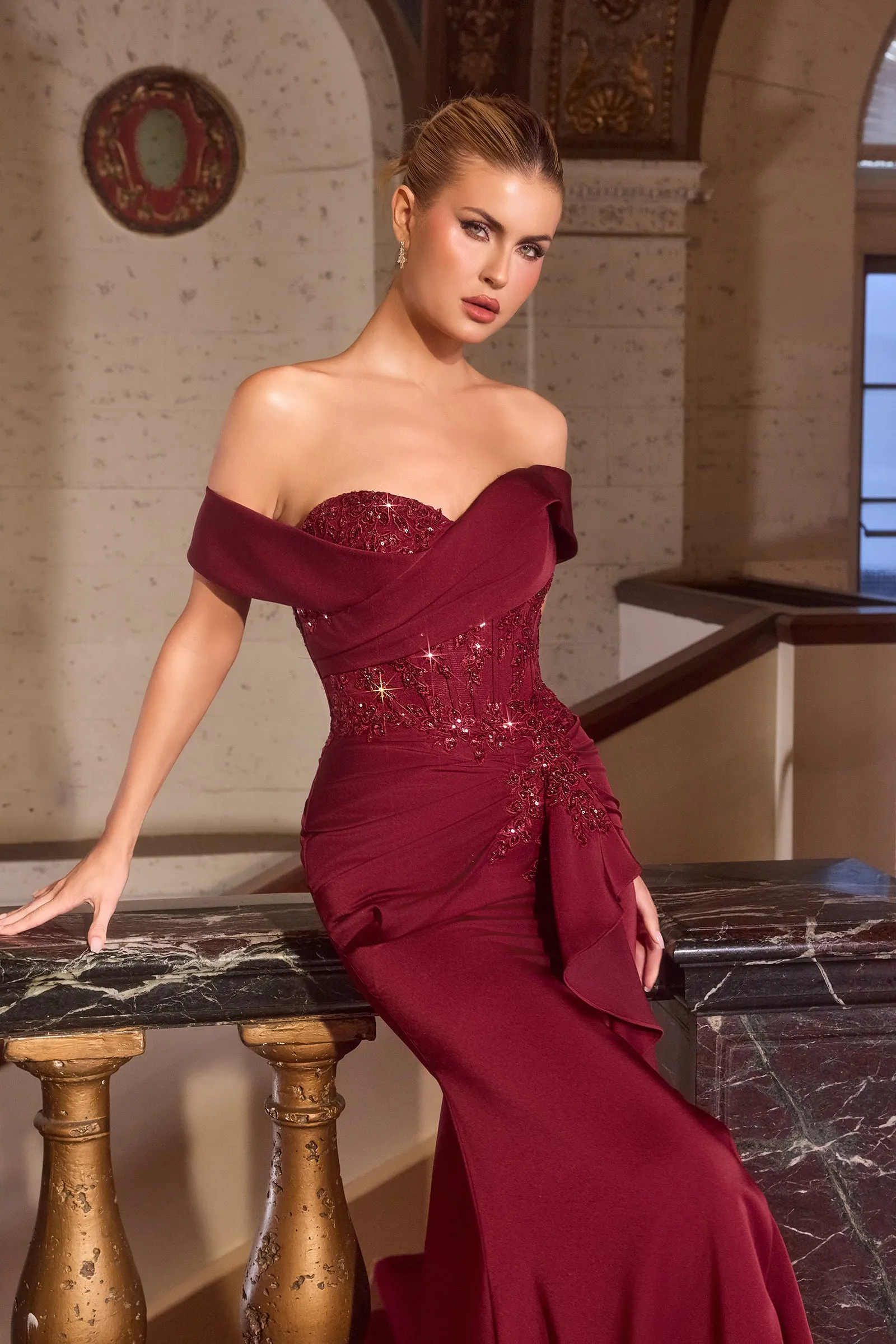Cinderella Divine CM387 Evening Gown Off-the-Shoulder Silhouette sold by The Gown Galleria product image thumbnail 3