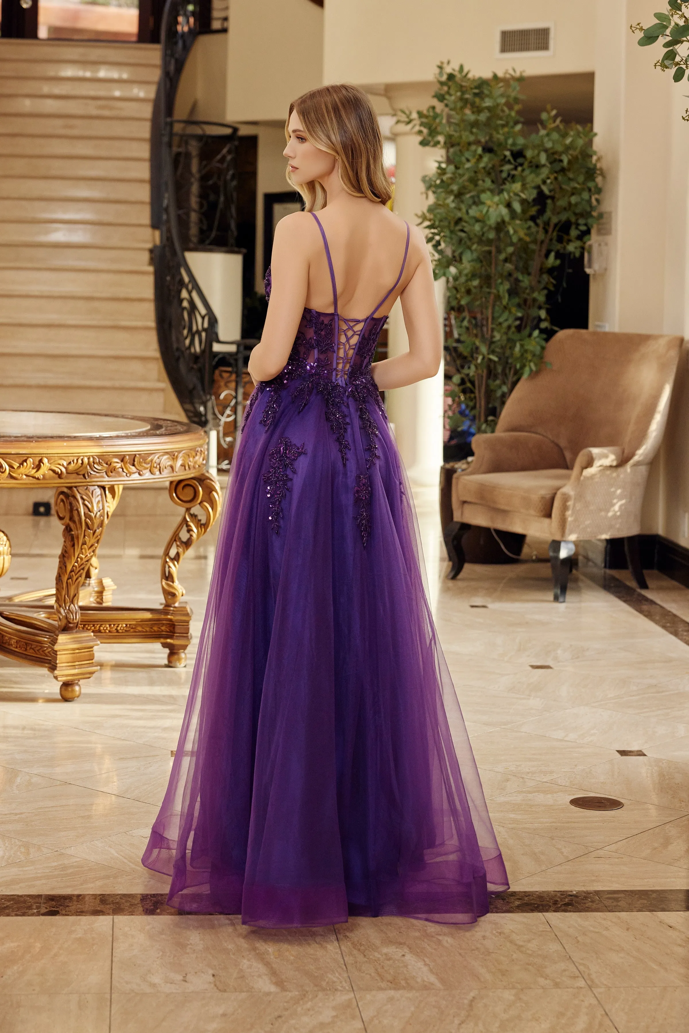 Nox Anabel Q1778 fit and flare tulle prom dress with v neckline sold by The Gown Galleria product image thumbnail 2