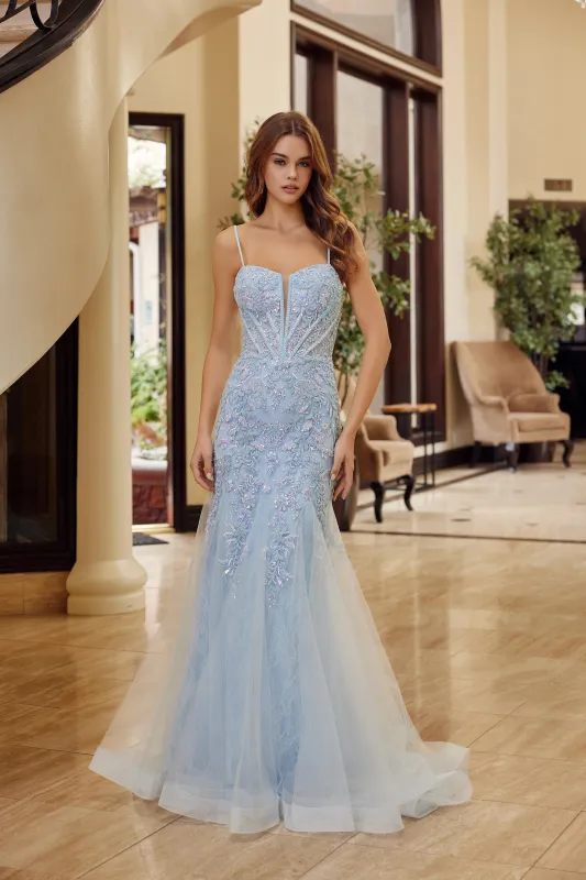 Nox Anabel H1874 trumpet prom dress with plunging sweetheart neckline made by The Gown Galleria