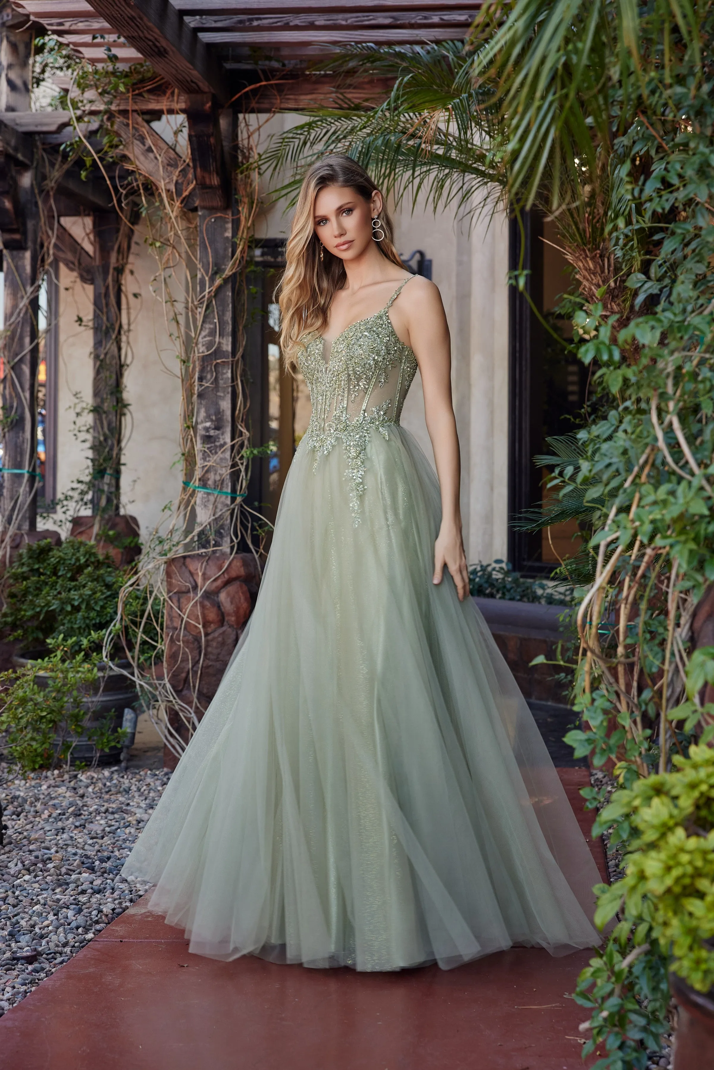 Nox Anabel F1726 fit and flare tulle prom dress with plunging neckline sold by The Gown Galleria product image thumbnail 3