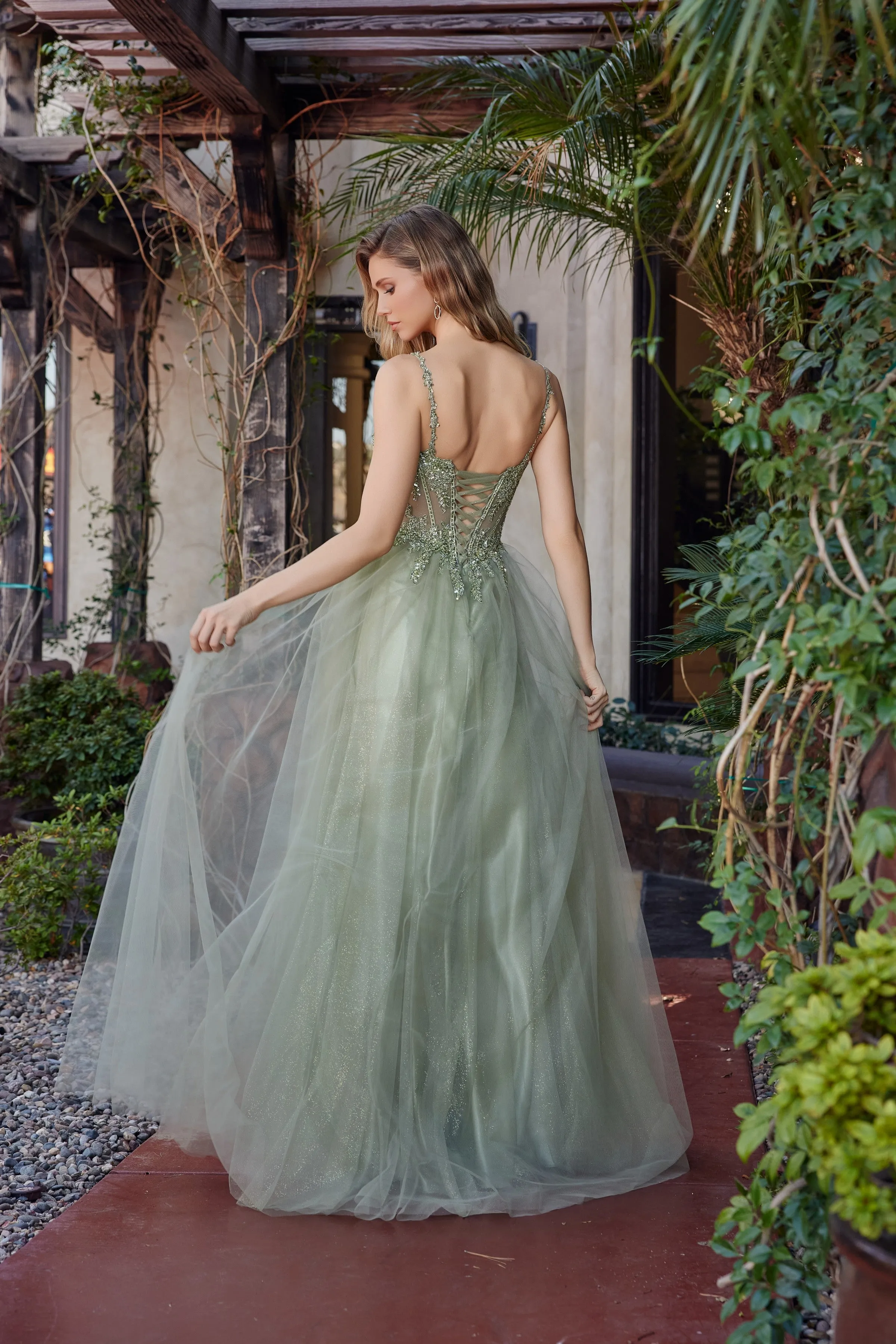 Nox Anabel F1726 fit and flare tulle prom dress with plunging neckline sold by The Gown Galleria product image thumbnail 2