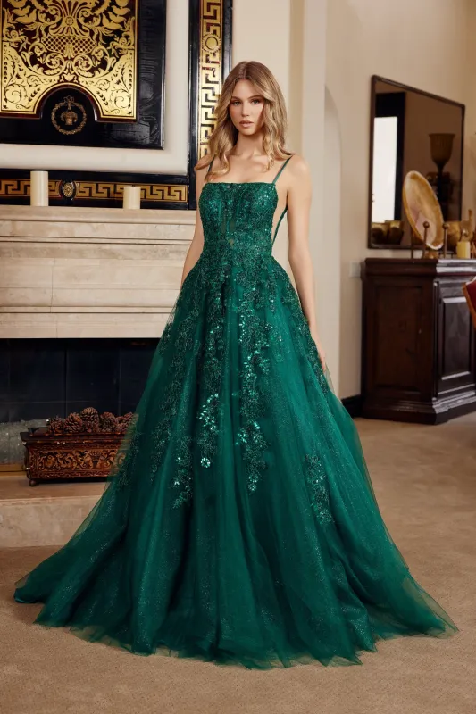 Nox Anabel H1880 prom dress with straight across bustline made by The Gown Galleria