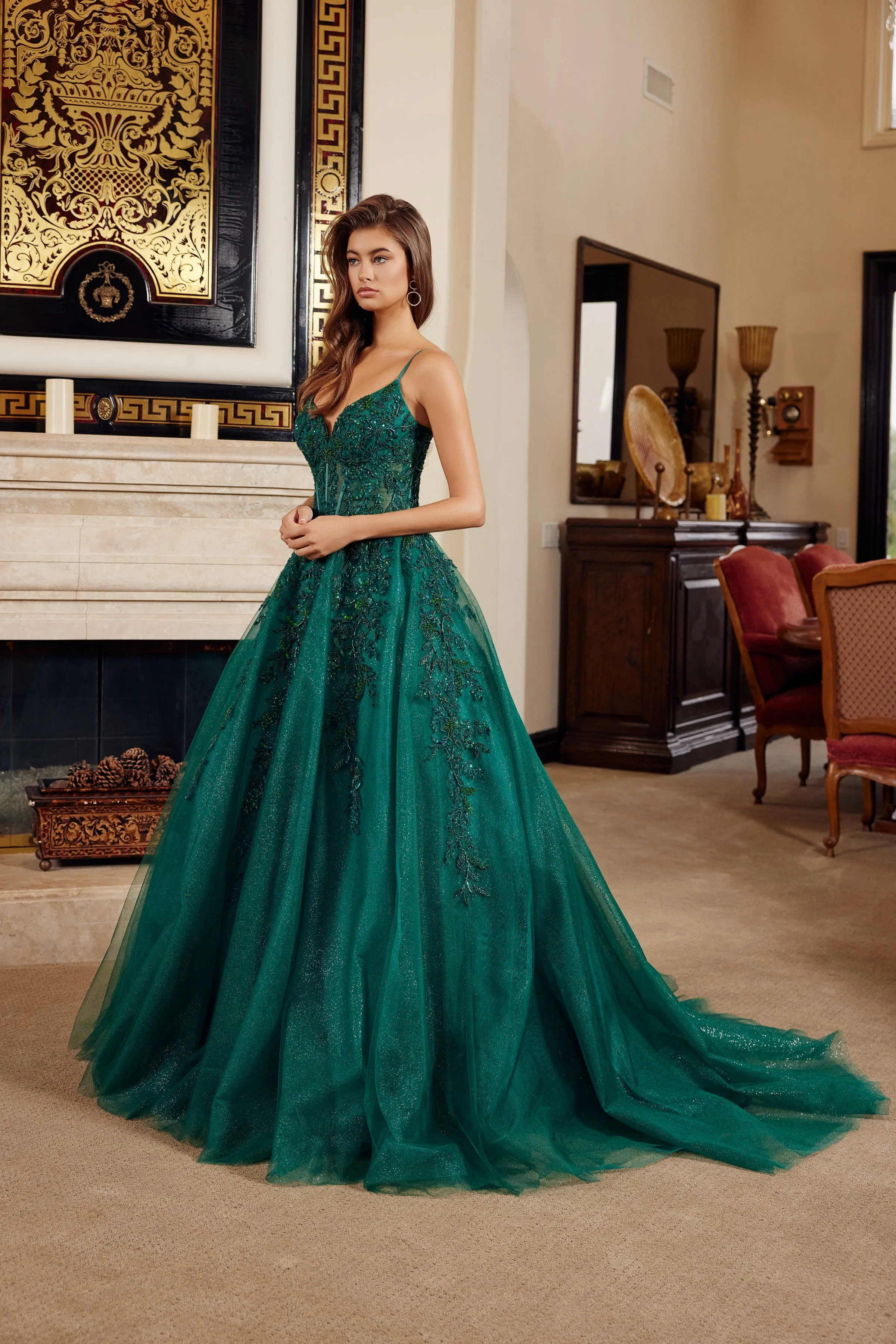 Nox Anabel H1883 fit and flare prom dress with plunging v neckline sold by The Gown Galleria product image thumbnail 3