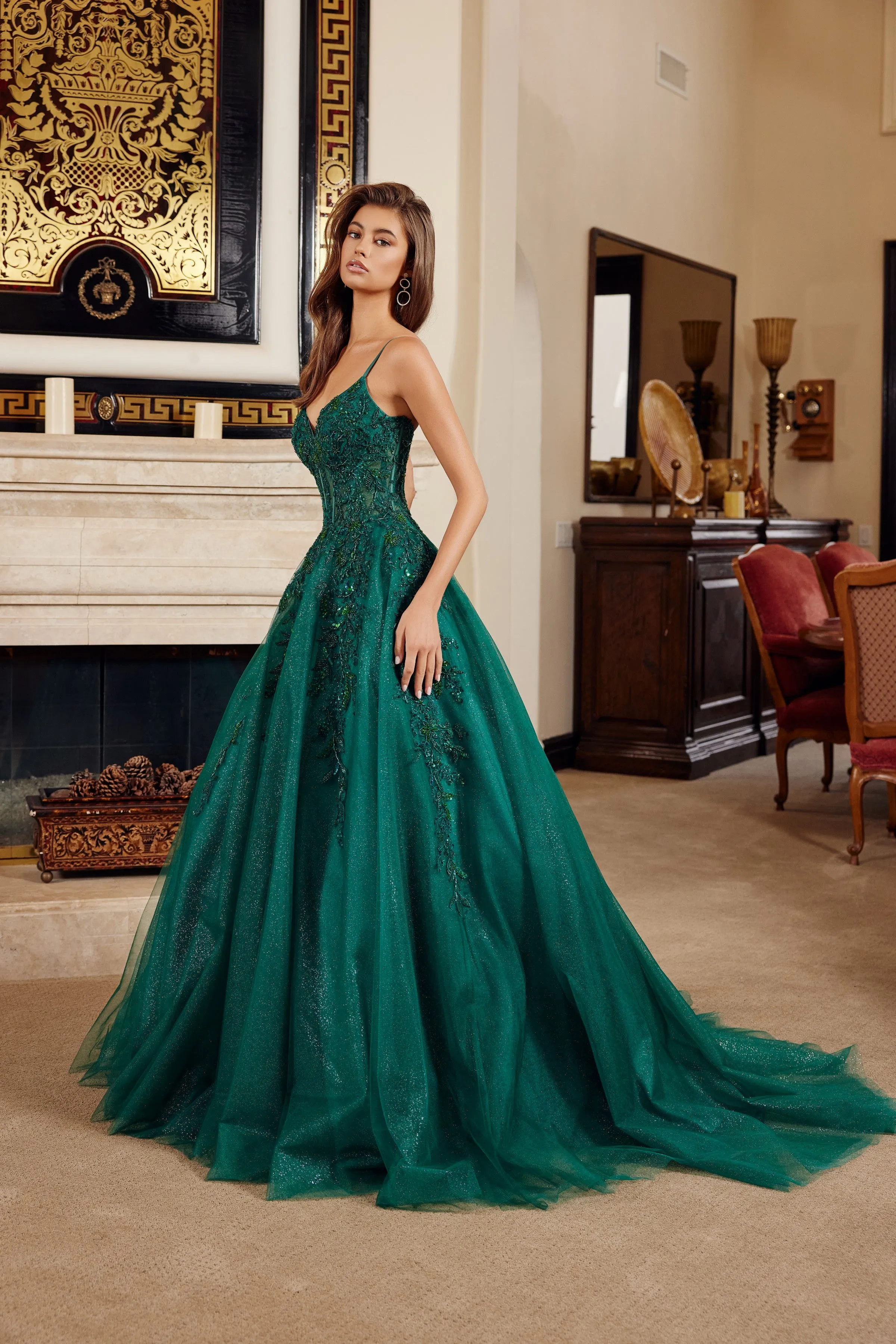 Nox Anabel H1883 fit and flare prom dress with plunging v neckline sold by The Gown Galleria product image thumbnail 4