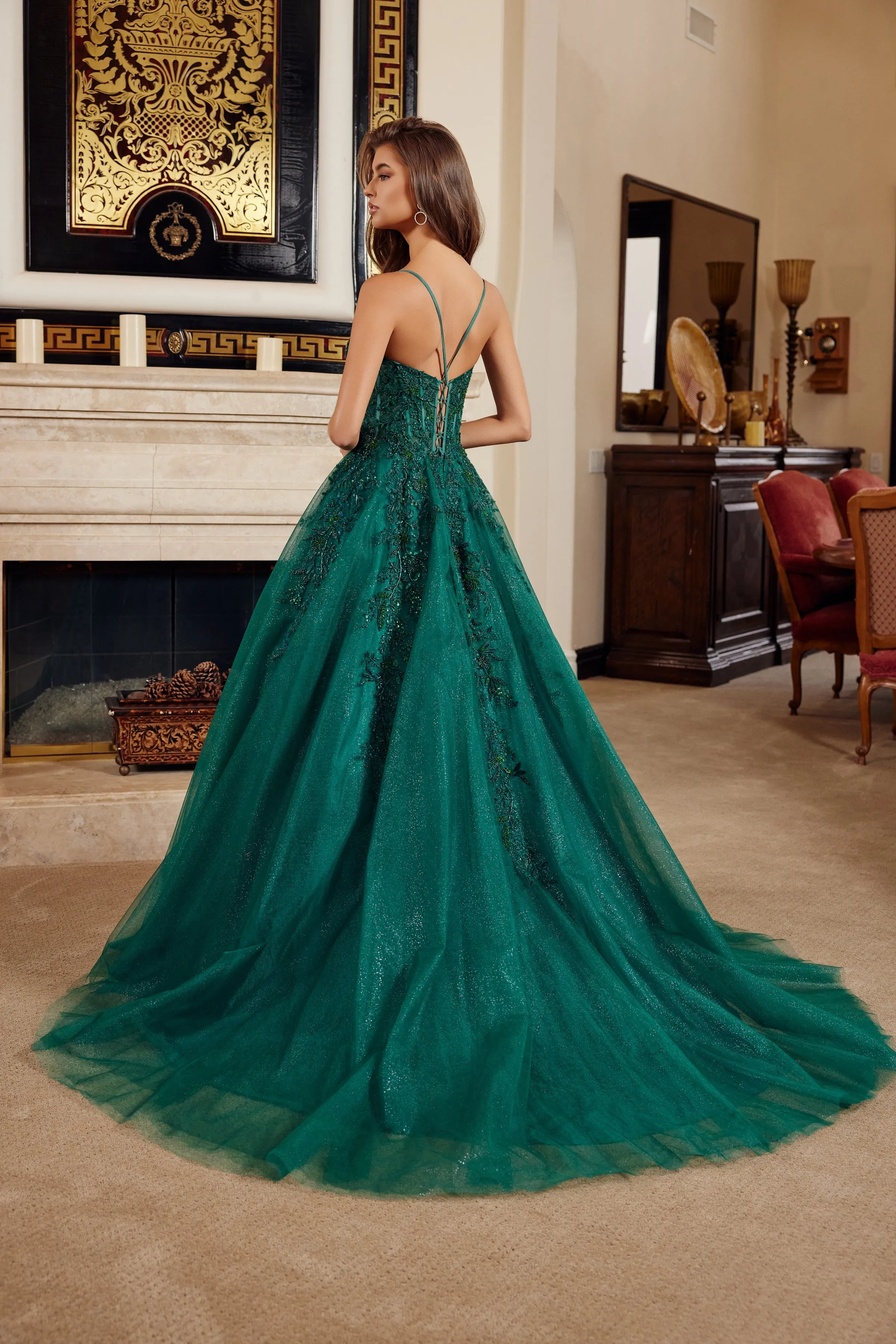 Nox Anabel H1883 fit and flare prom dress with plunging v neckline sold by The Gown Galleria product image thumbnail 2