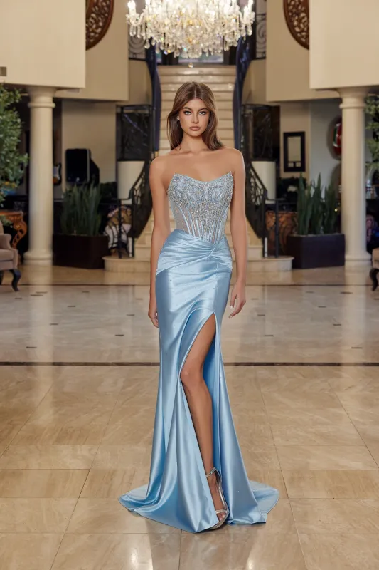Nox Anabel R1820 prom dress with scoop bustline and beading made by The Gown Galleria