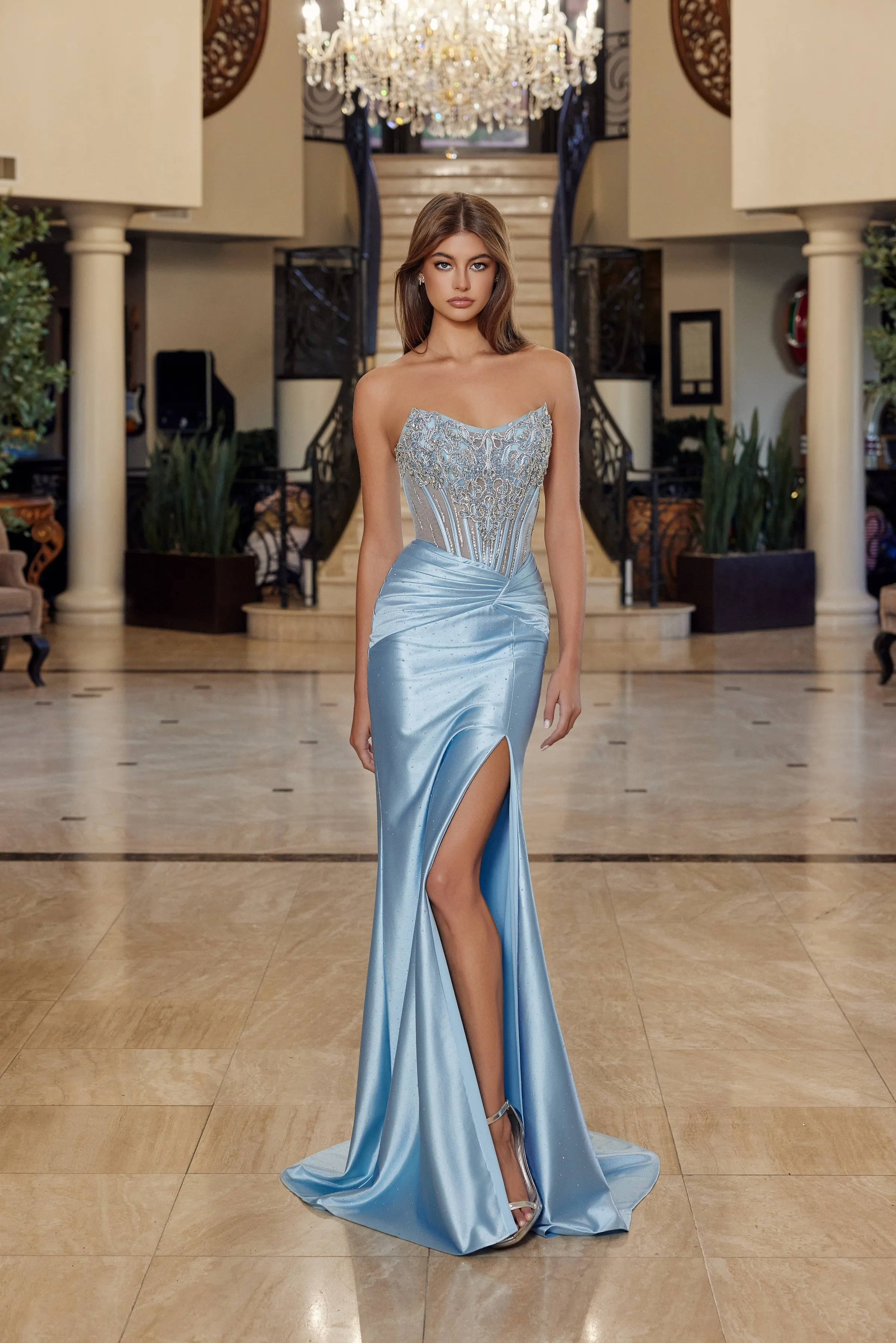 Nox Anabel R1820 prom dress with scoop bustline and beading sold by The Gown Galleria