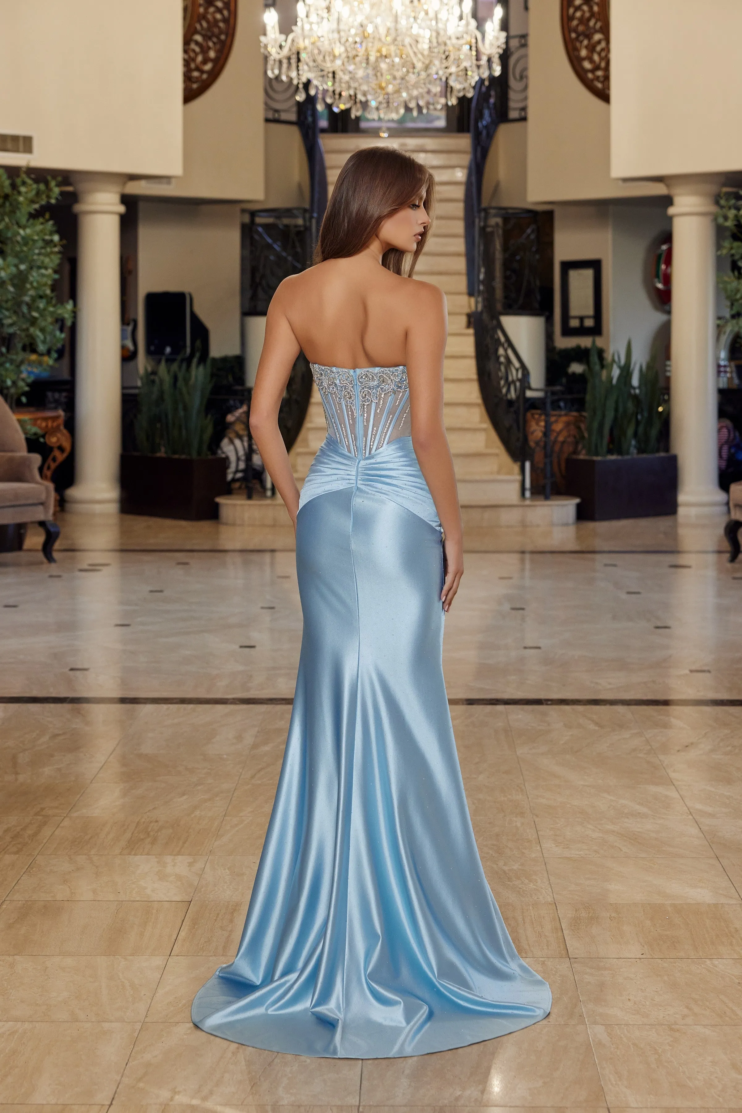 Nox Anabel R1820 prom dress with scoop bustline and beading sold by The Gown Galleria product image thumbnail 2