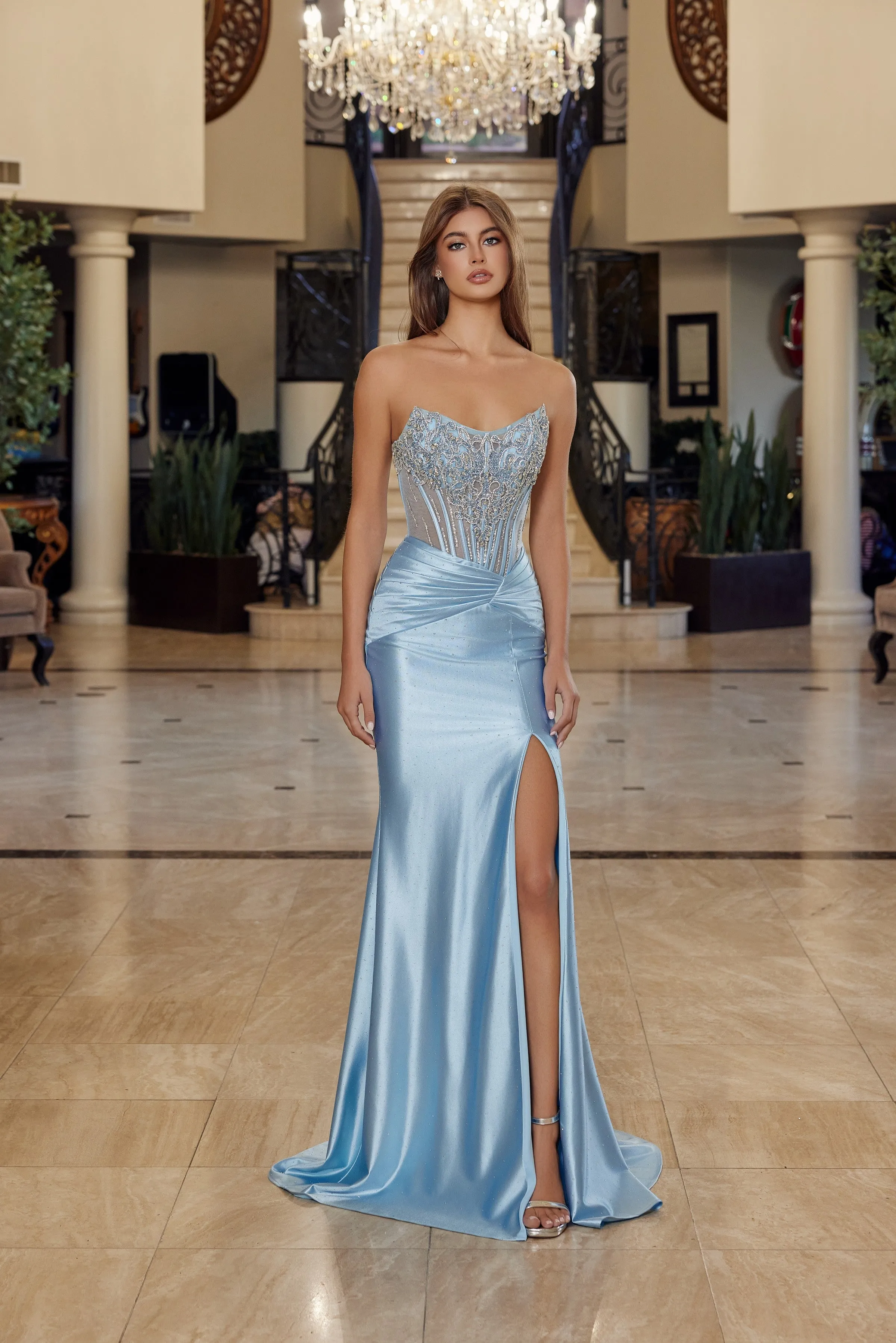 Nox Anabel R1820 prom dress with scoop bustline and beading sold by The Gown Galleria product image thumbnail 3