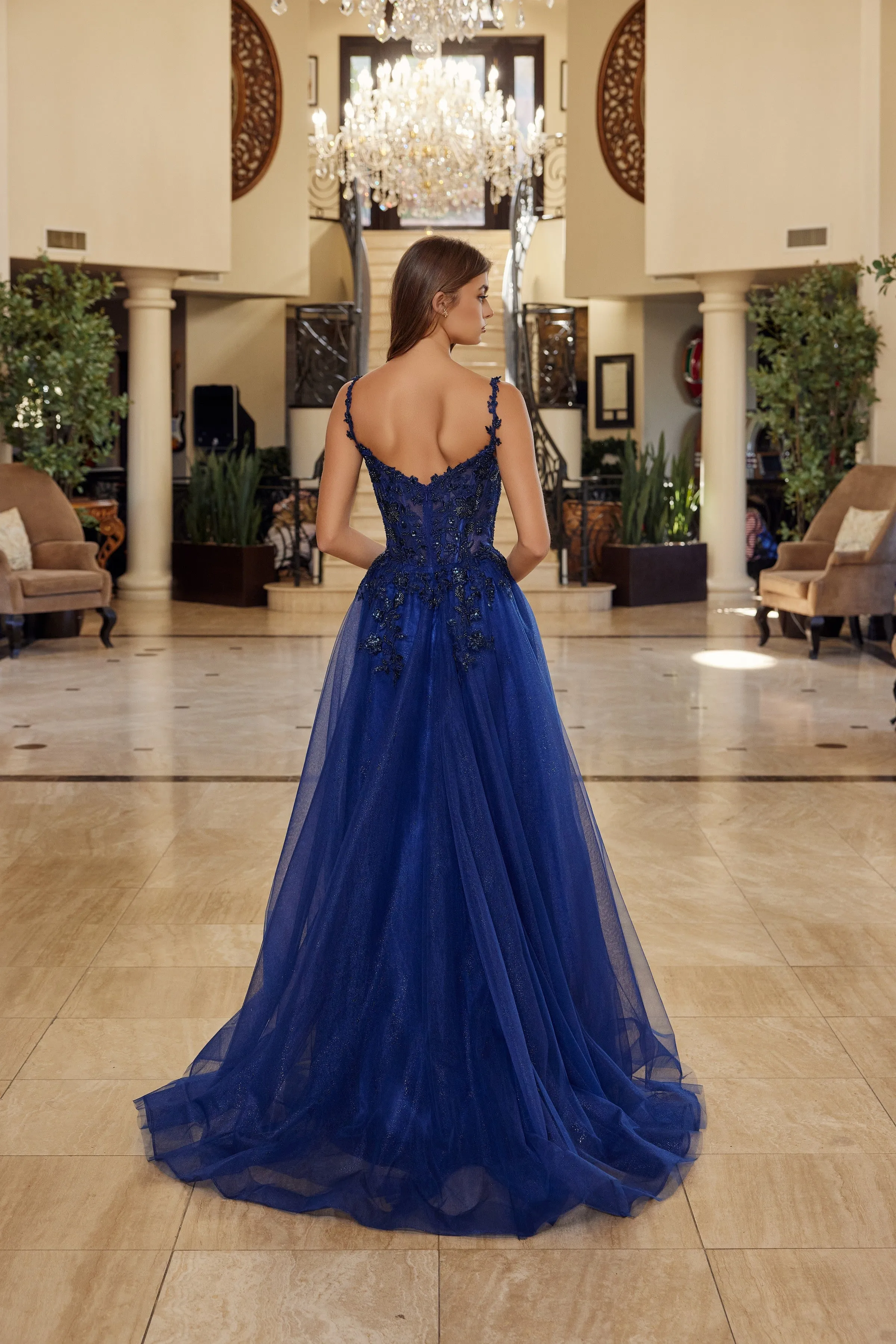 Nox Anabel R1824 fit and flare prom dress with plunging neckline sold by The Gown Galleria product image thumbnail 2