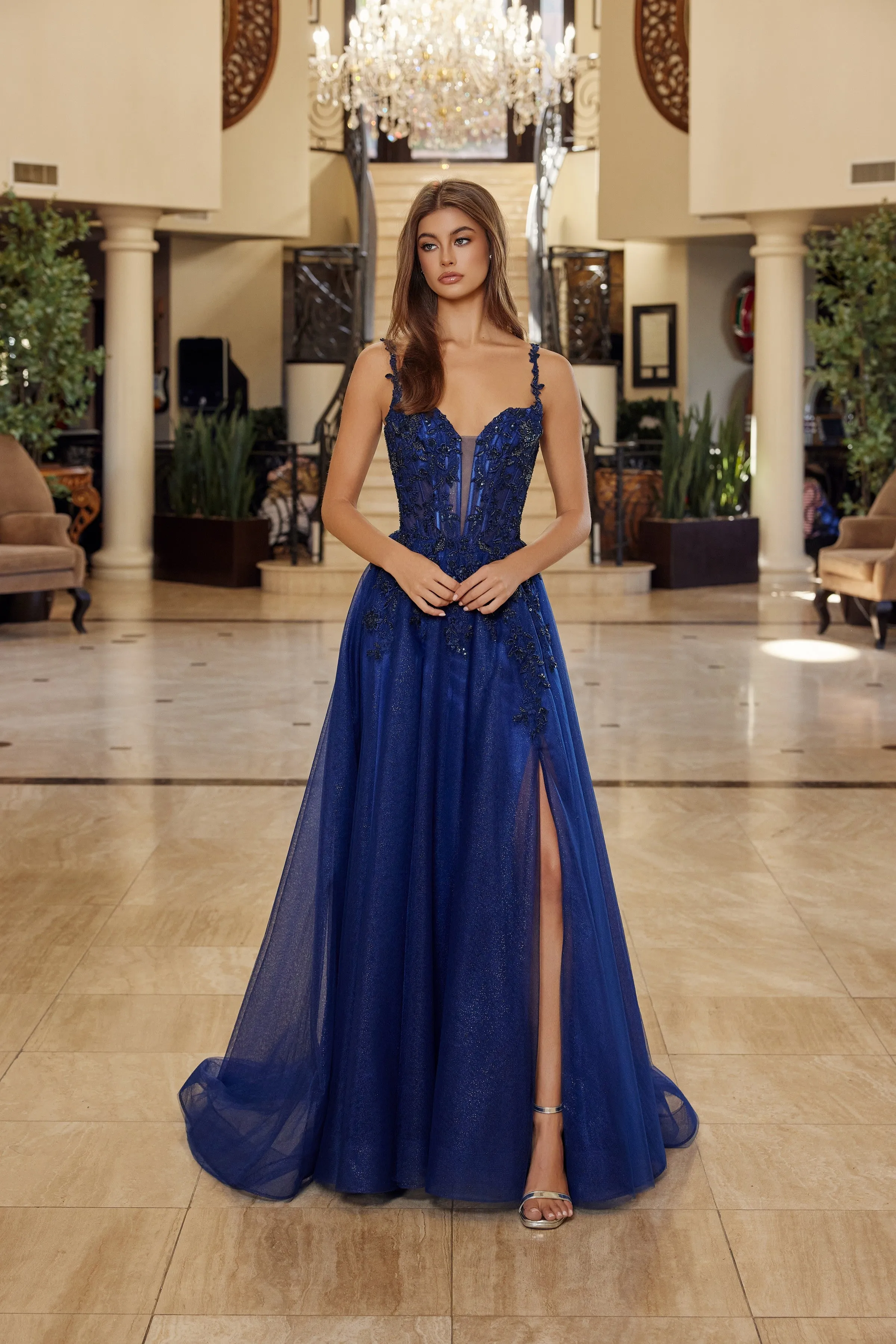 Nox Anabel R1824 fit and flare prom dress with plunging neckline sold by The Gown Galleria product image thumbnail 4