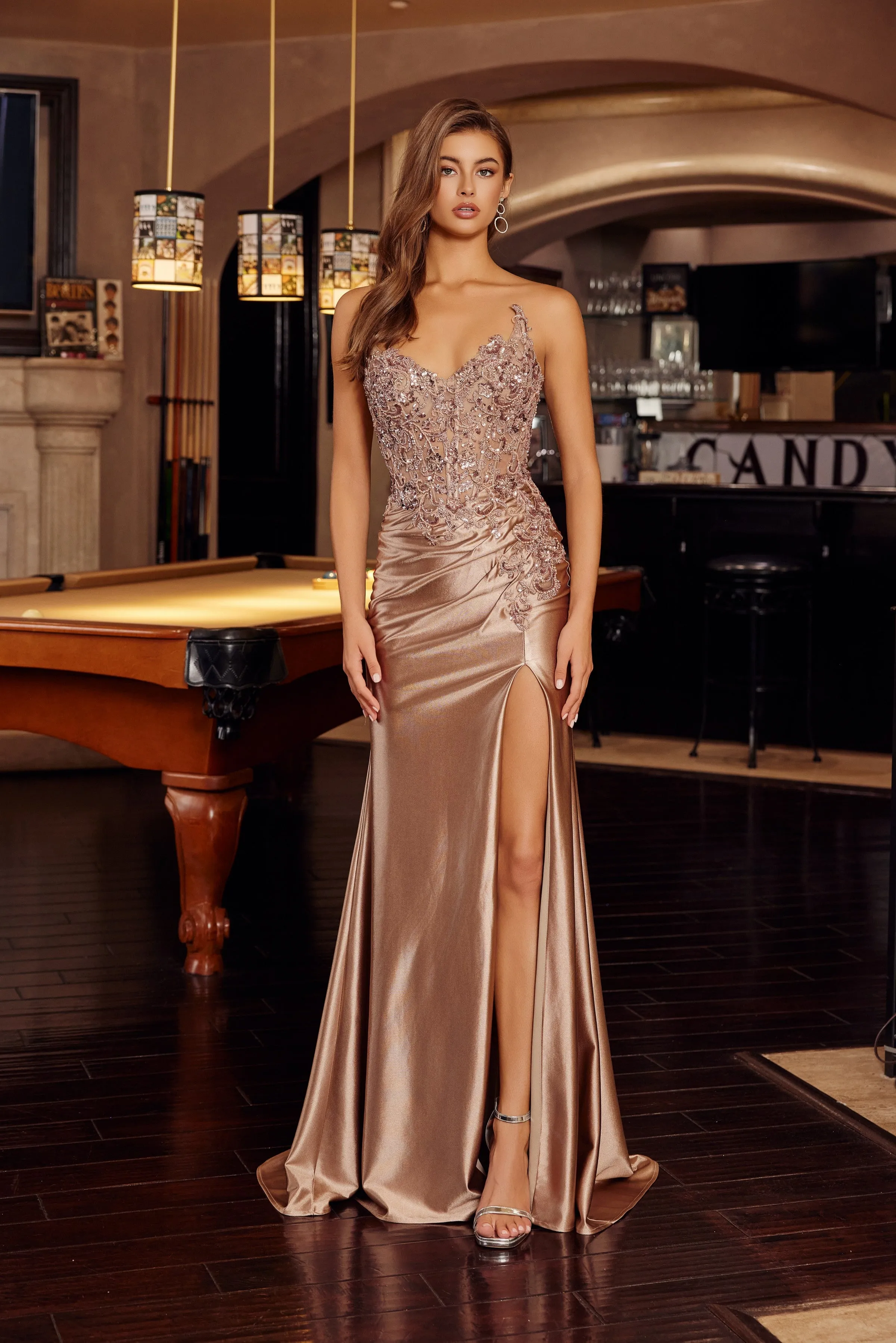 Nox Anabel E1889 strapless fit and flare prom prom dress with high slit sold by The Gown Galleria product image thumbnail 5