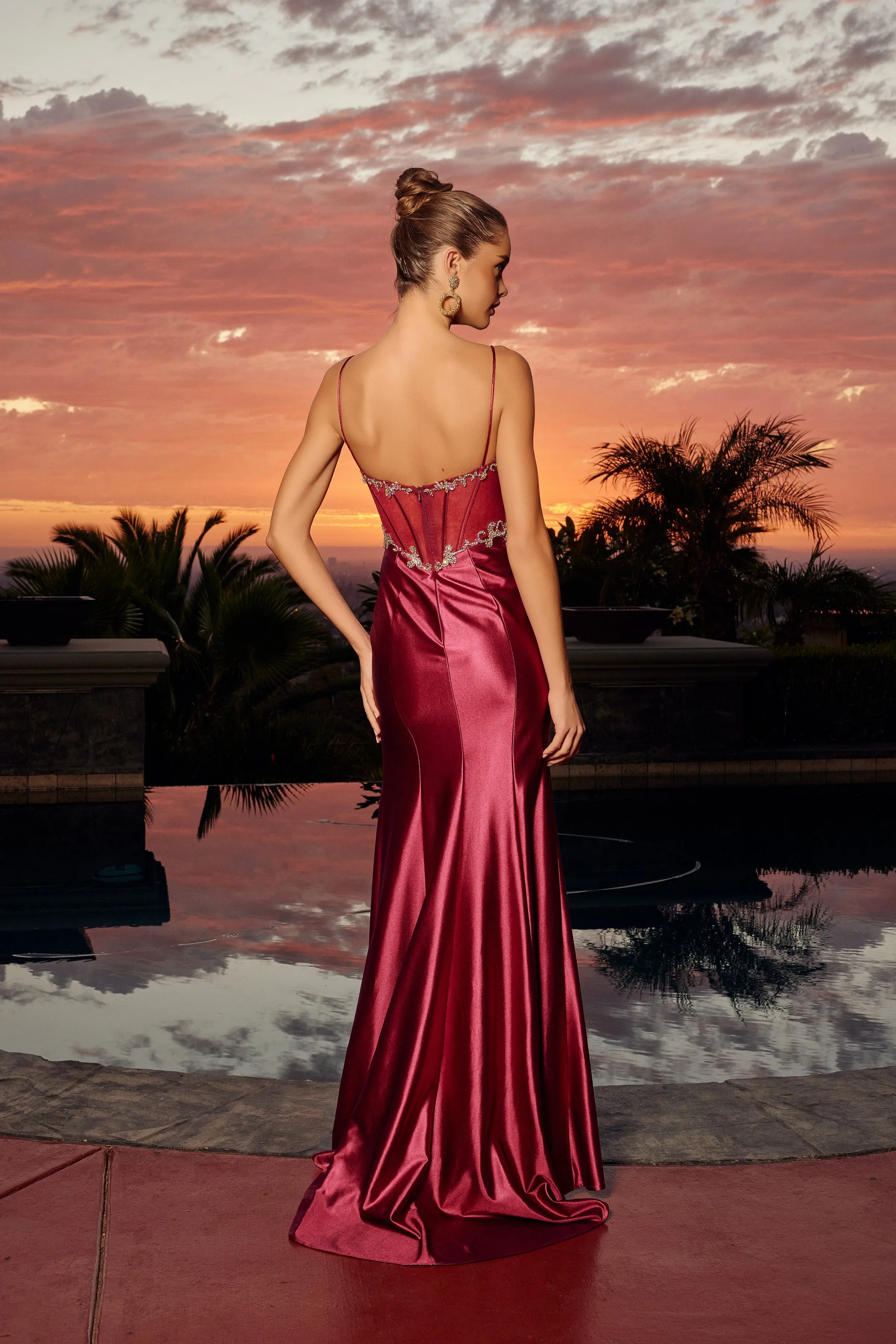 Nox Anabel A1750 fitted satin prom dress with thigh slit sold by The Gown Galleria product image thumbnail 2