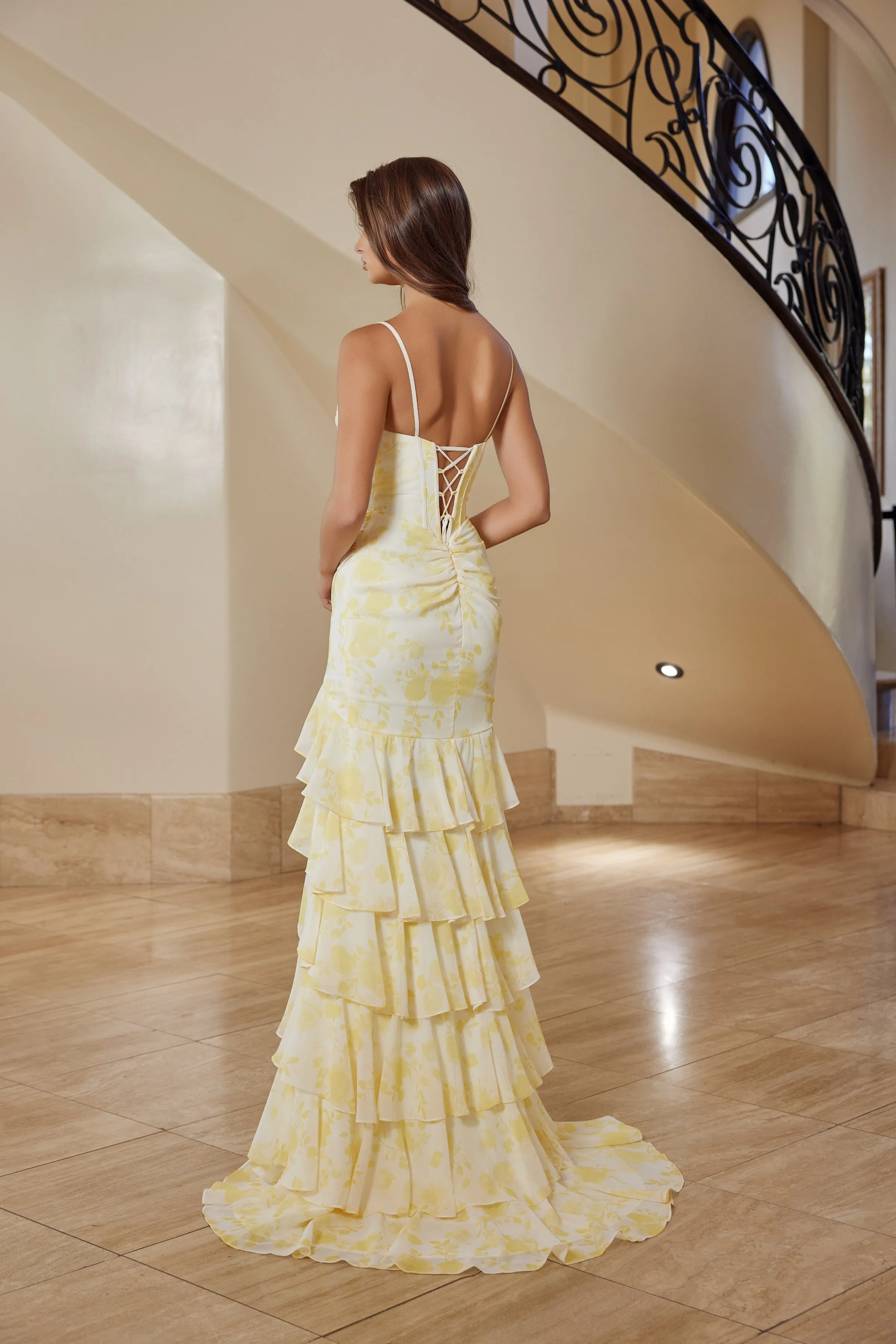 Nox Anabel T1863 long fit and flare chiffon prom prom dress with sequins sold by The Gown Galleria product image thumbnail 2