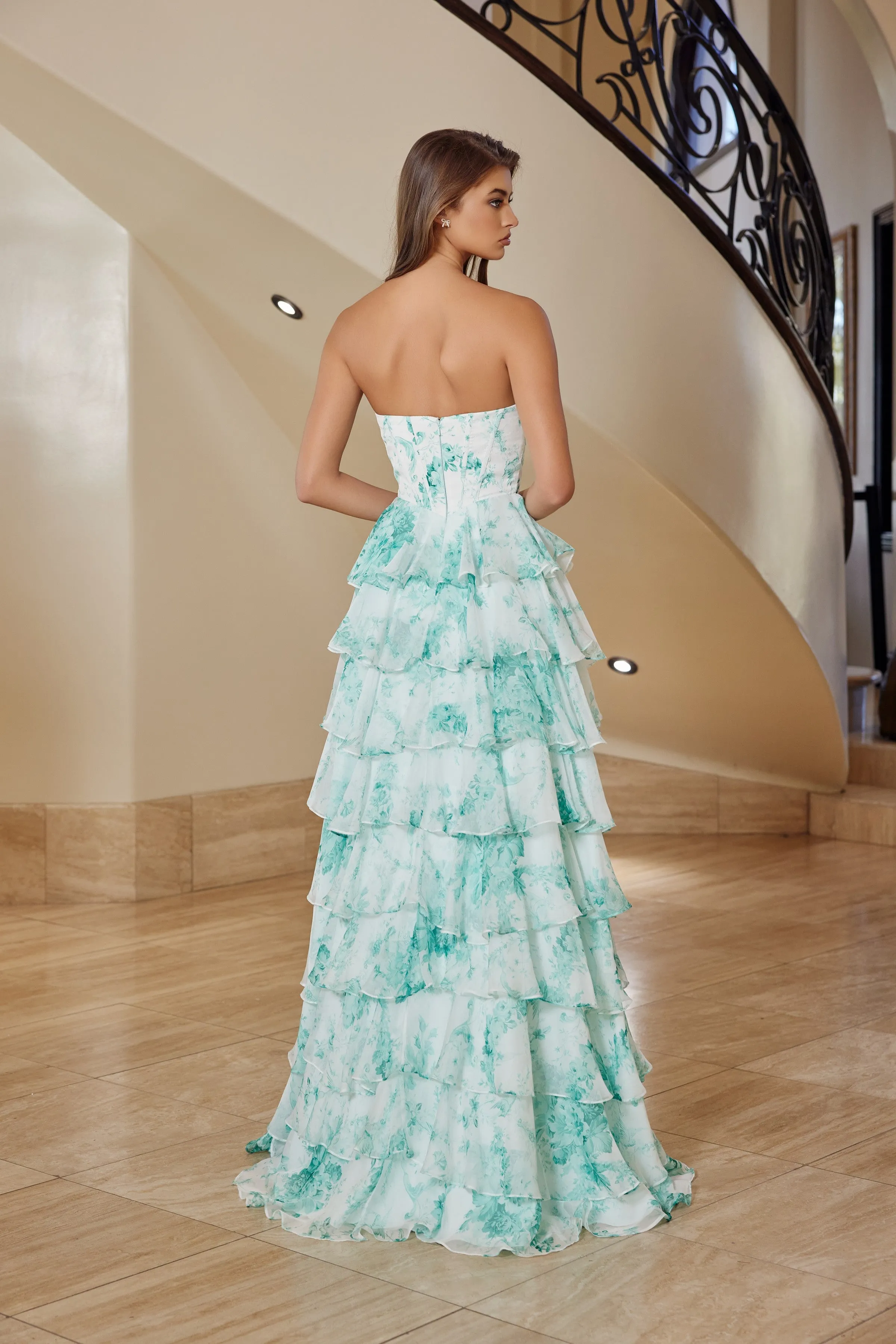 Nox Anabel T1865 strapless prom prom dress with multilayered skirt sold by The Gown Galleria product image thumbnail 2