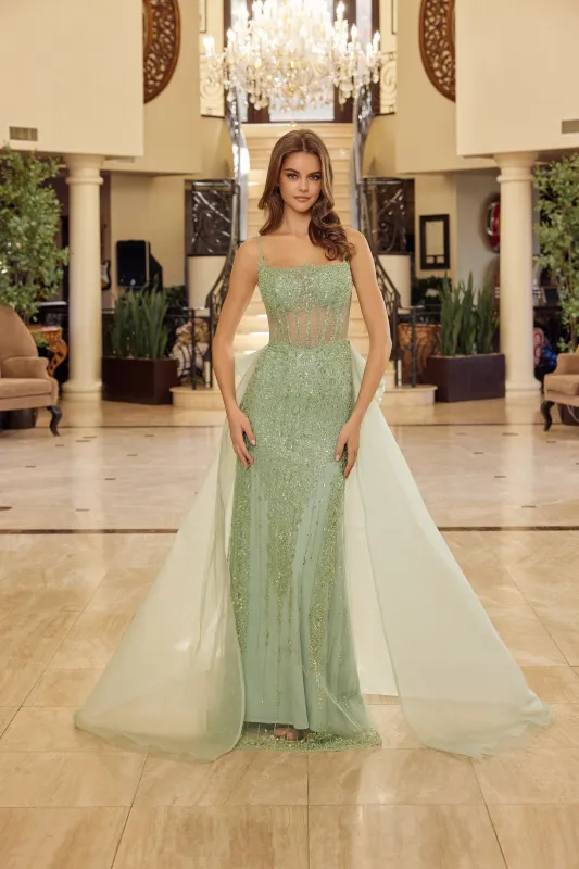 Nox Anabel N1763 prom dress with illusion neckline and beading sold by The Gown Galleria