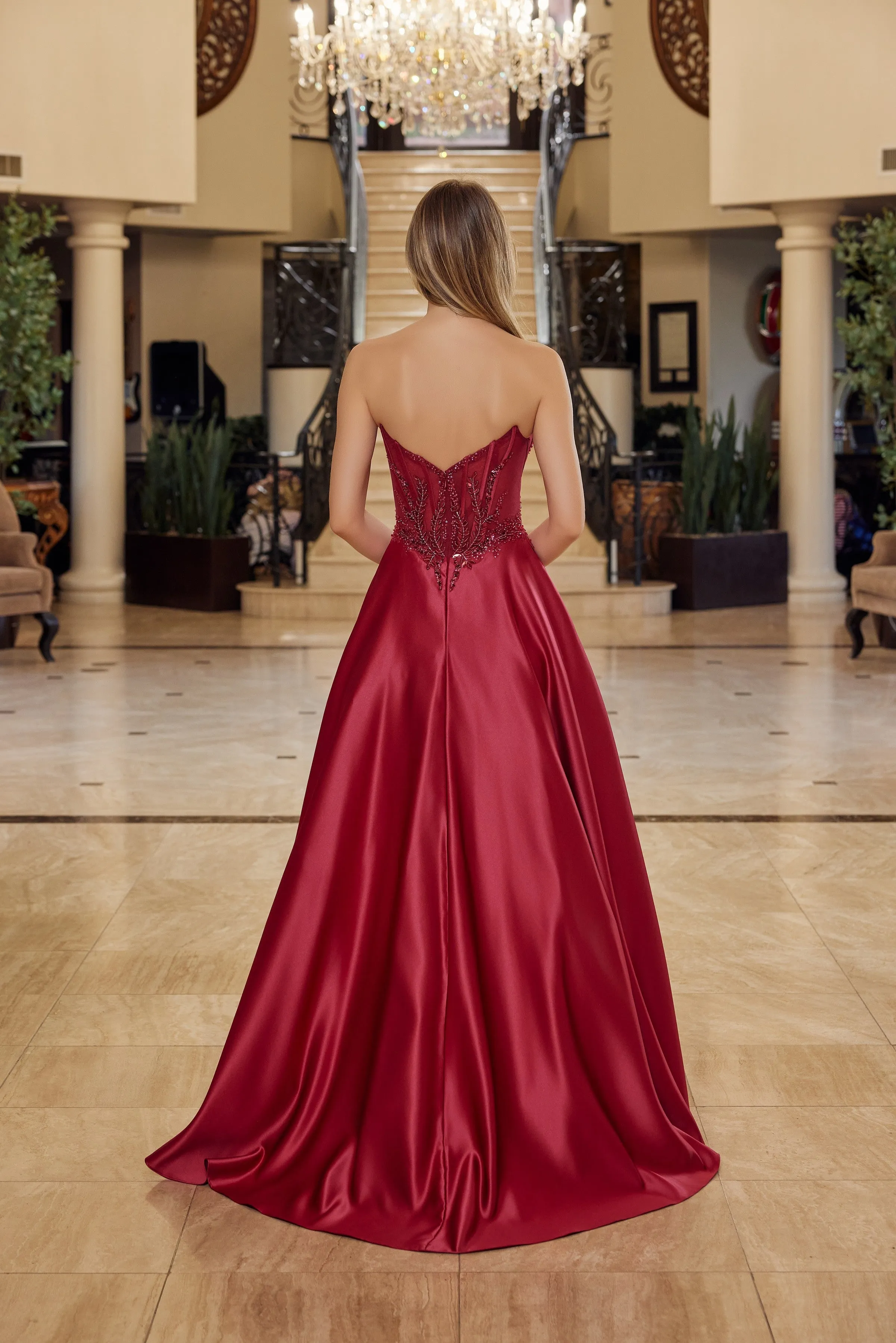 Nox Anabel Y1798 A-line satin strapless sweetheart prom prom dress sold by The Gown Galleria product image thumbnail 2