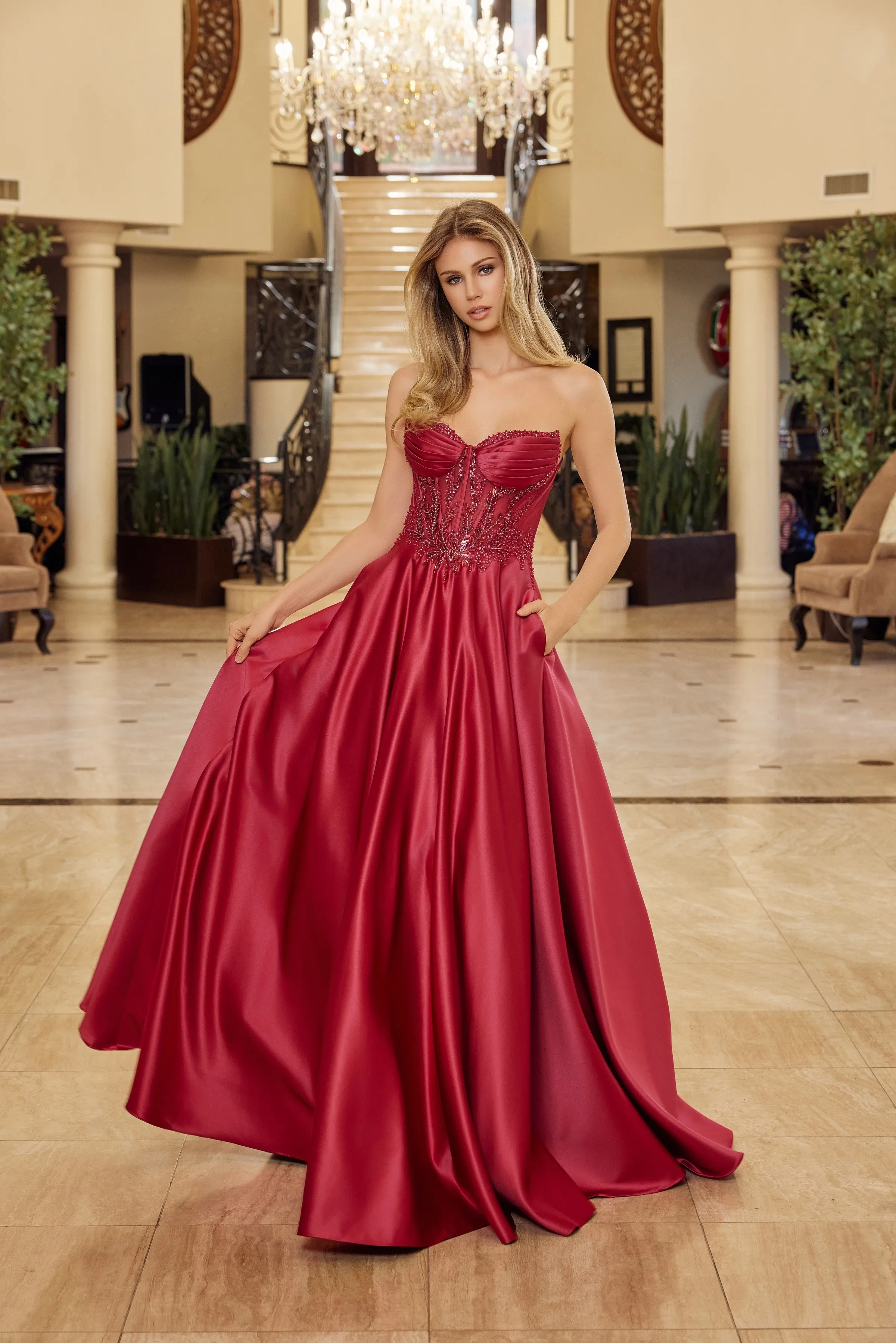 Nox Anabel Y1798 A-line satin strapless sweetheart prom prom dress sold by The Gown Galleria product image thumbnail 3