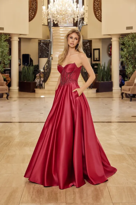 Nox Anabel Y1798 A-line satin strapless sweetheart prom prom dress sold by The Gown Galleria