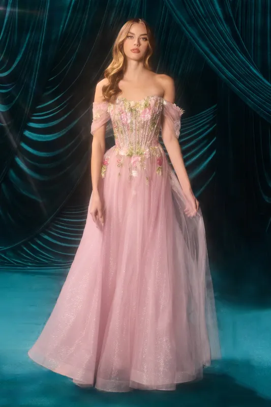 Andrea & Leo A1479 Off-the-Shoulder Evening Gown with Tulle sold by The Gown Galleria
