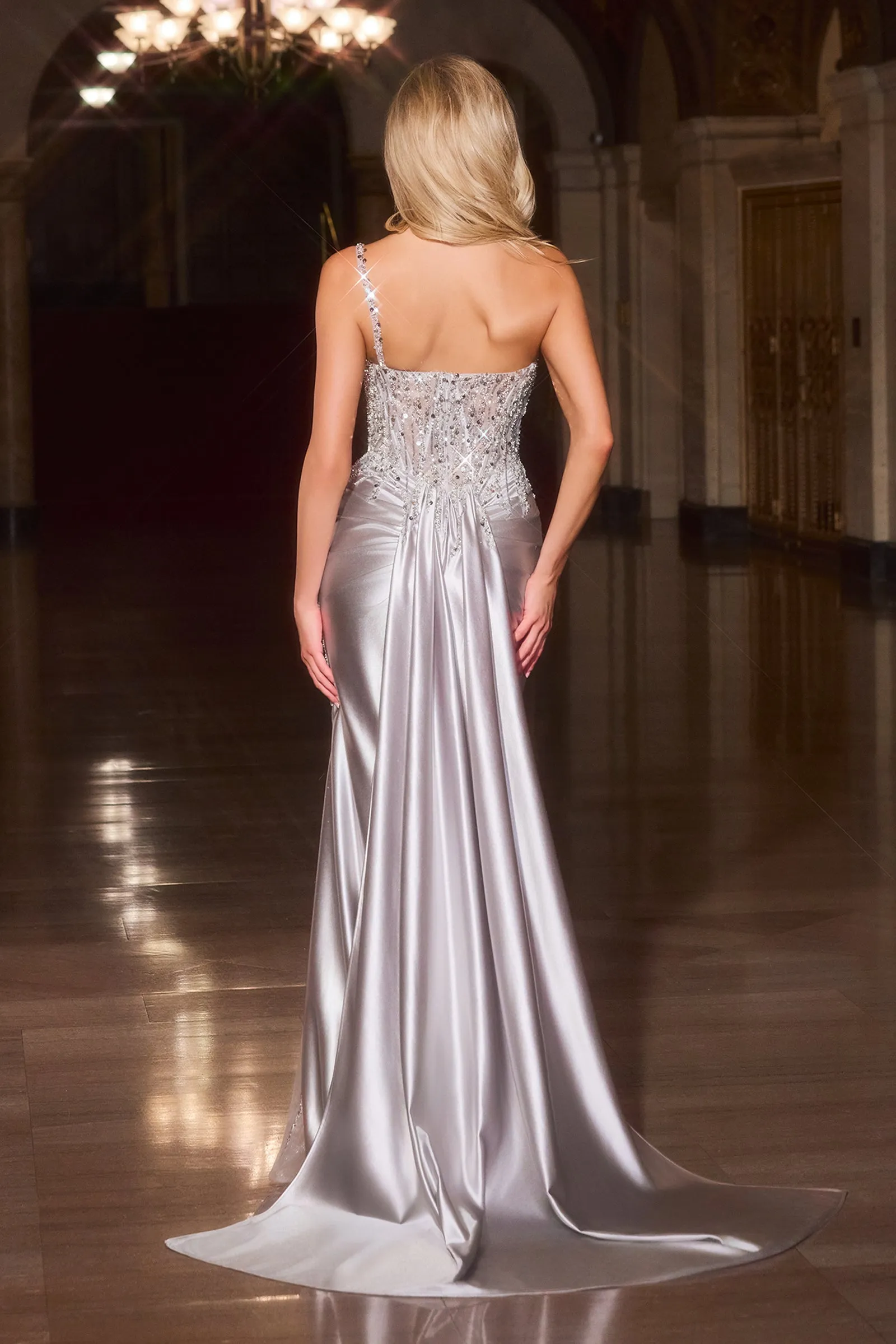 Cinderella Divine CC0329 Evening Gown with Asymmetrical Neckline sold by The Gown Galleria product image thumbnail 2