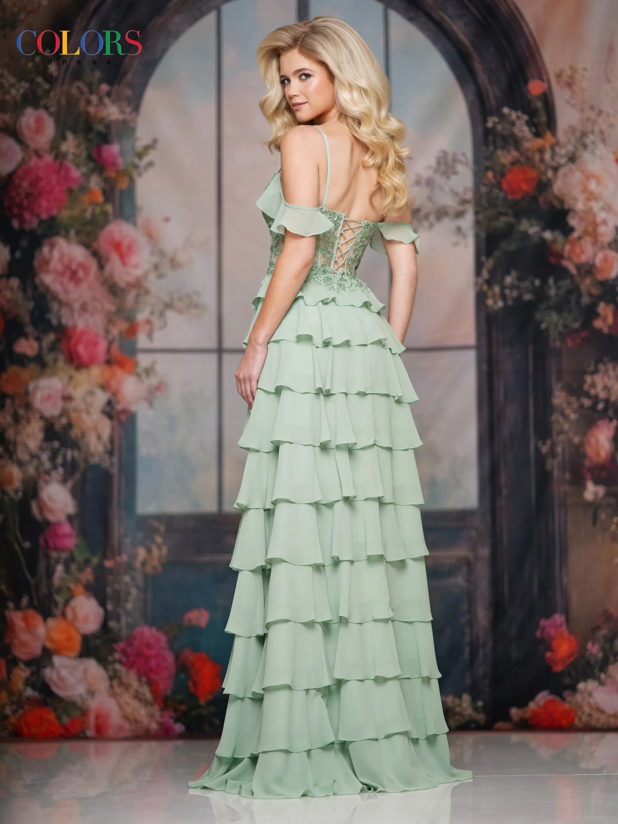 COLORS 3820 Long Prom Dress With Sheer Deep V-Neckline sold by The Gown Galleria product image thumbnail 3